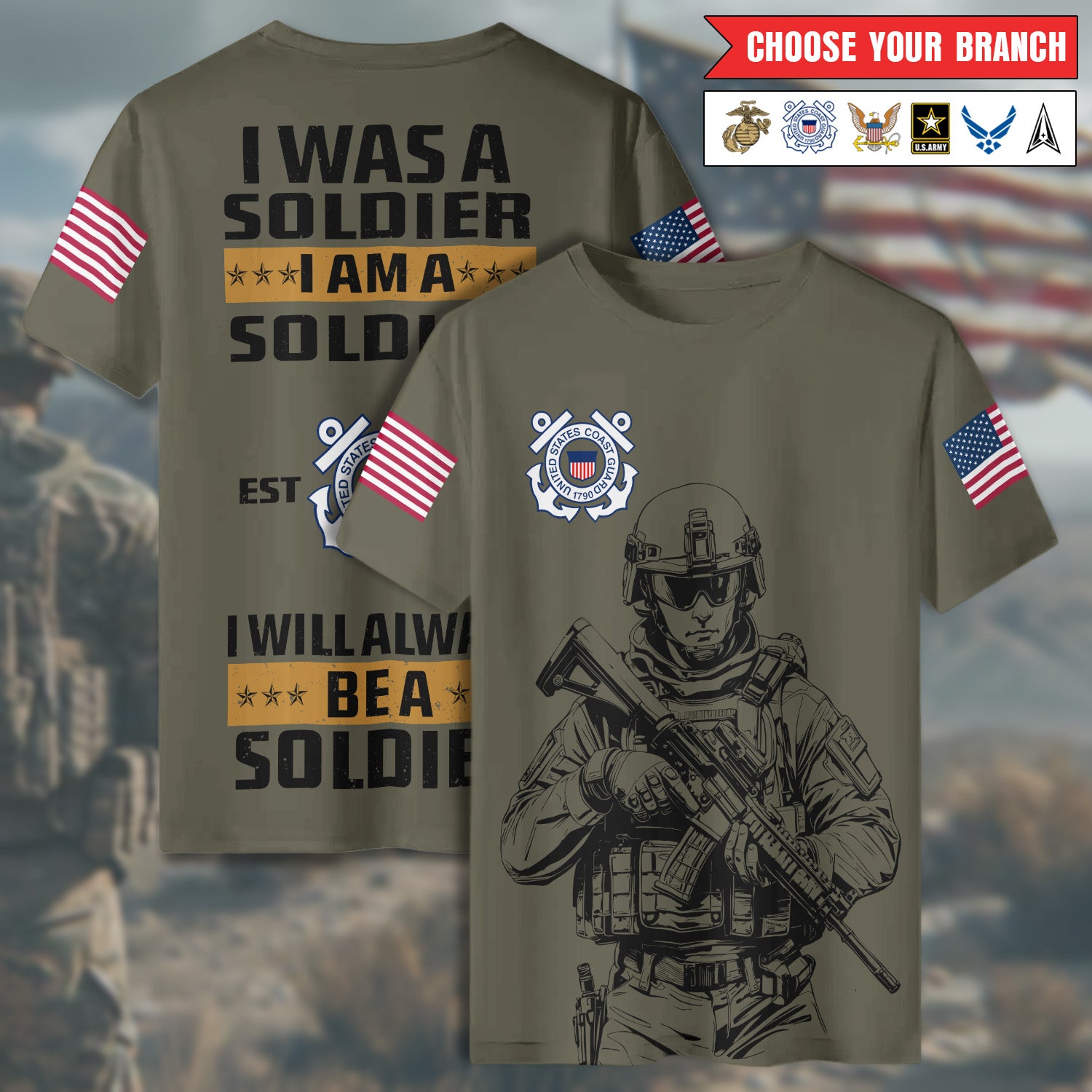 I Was a Soldier Will Always Be a Soldier Proud Veteran for Life and Country All-over Print Personalized T-Shirt