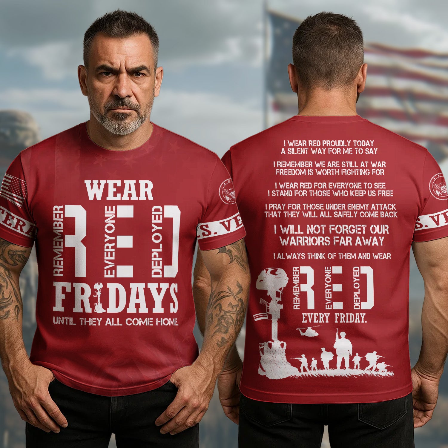 RED Fridays Until They All Come Home Stand Strong with Veteran Pride All-over Print T-Shirt