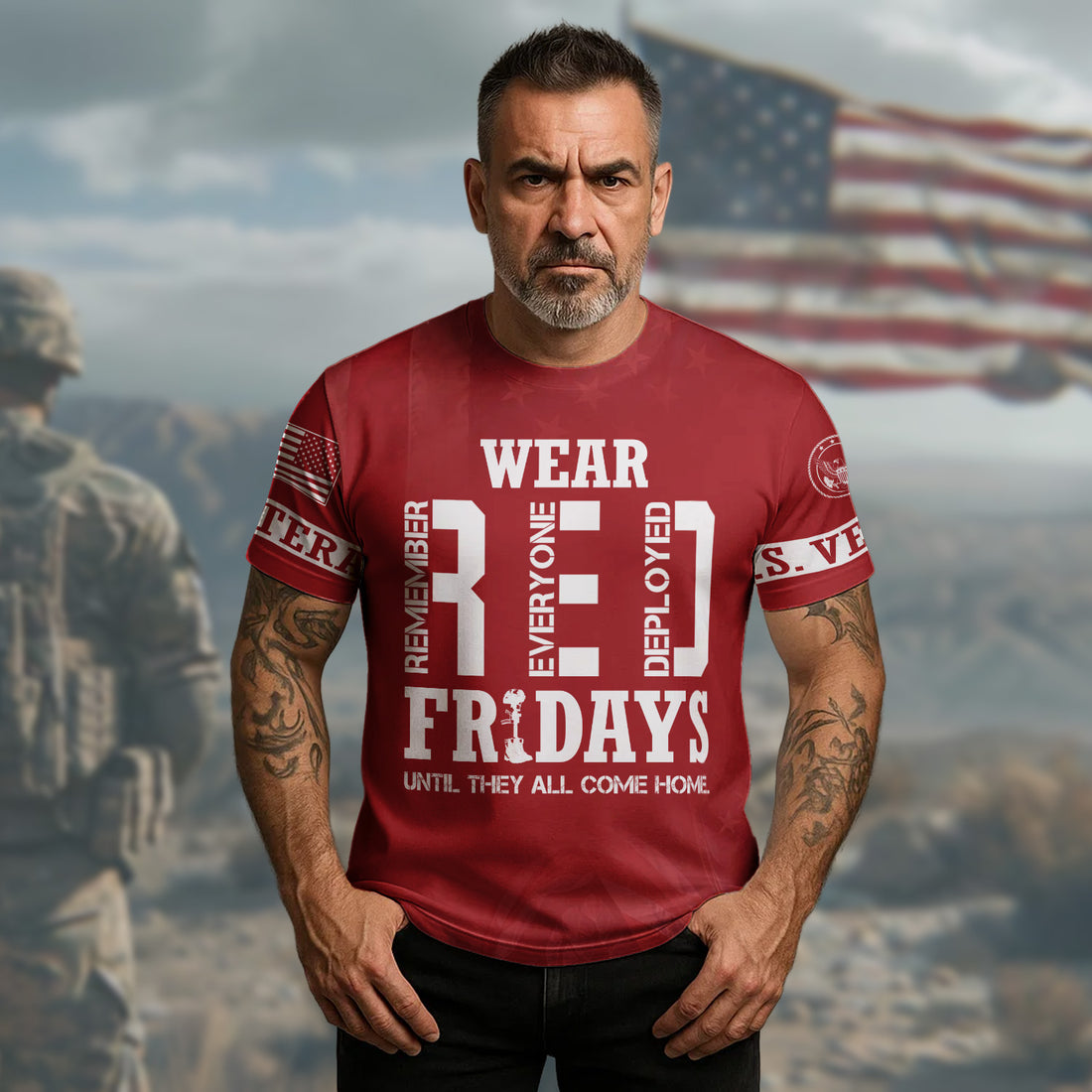 RED Fridays Until They All Come Home Stand Strong with Veteran Pride All-over Print T-Shirt