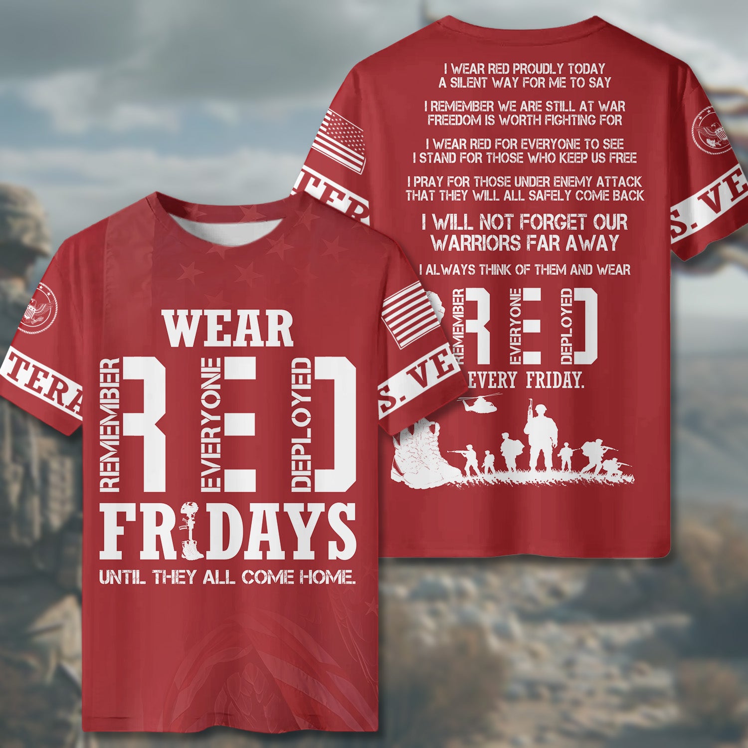 RED Fridays Until They All Come Home Stand Strong with Veteran Pride All-over Print T-Shirt