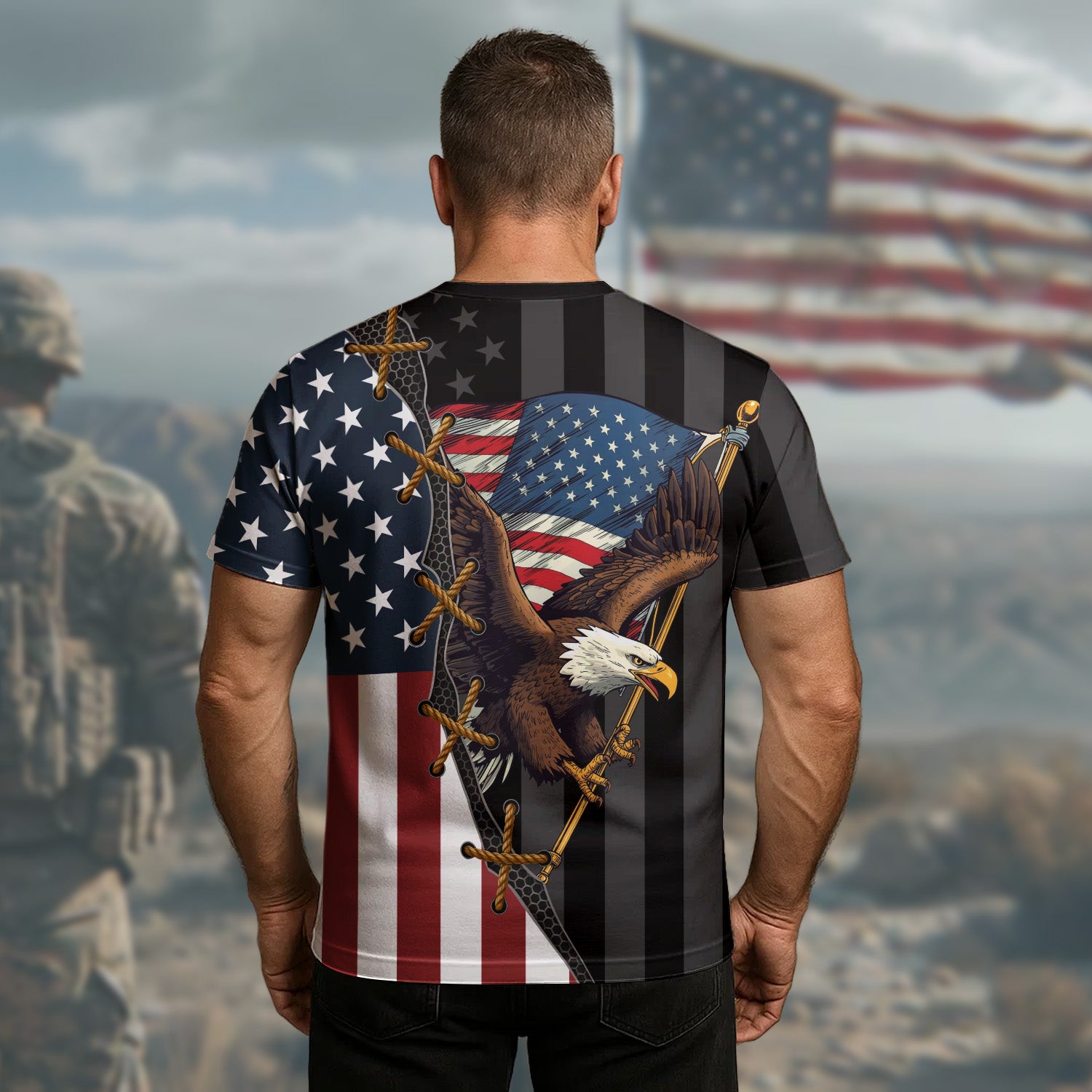 America Remember Honor Eagle Symbol of Freedom Patriotism and Proud Veteran All-over Print T-Shirt
