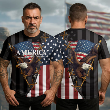 America Remember Honor Eagle Symbol of Freedom Patriotism and Proud Veteran All-over Print T-Shirt