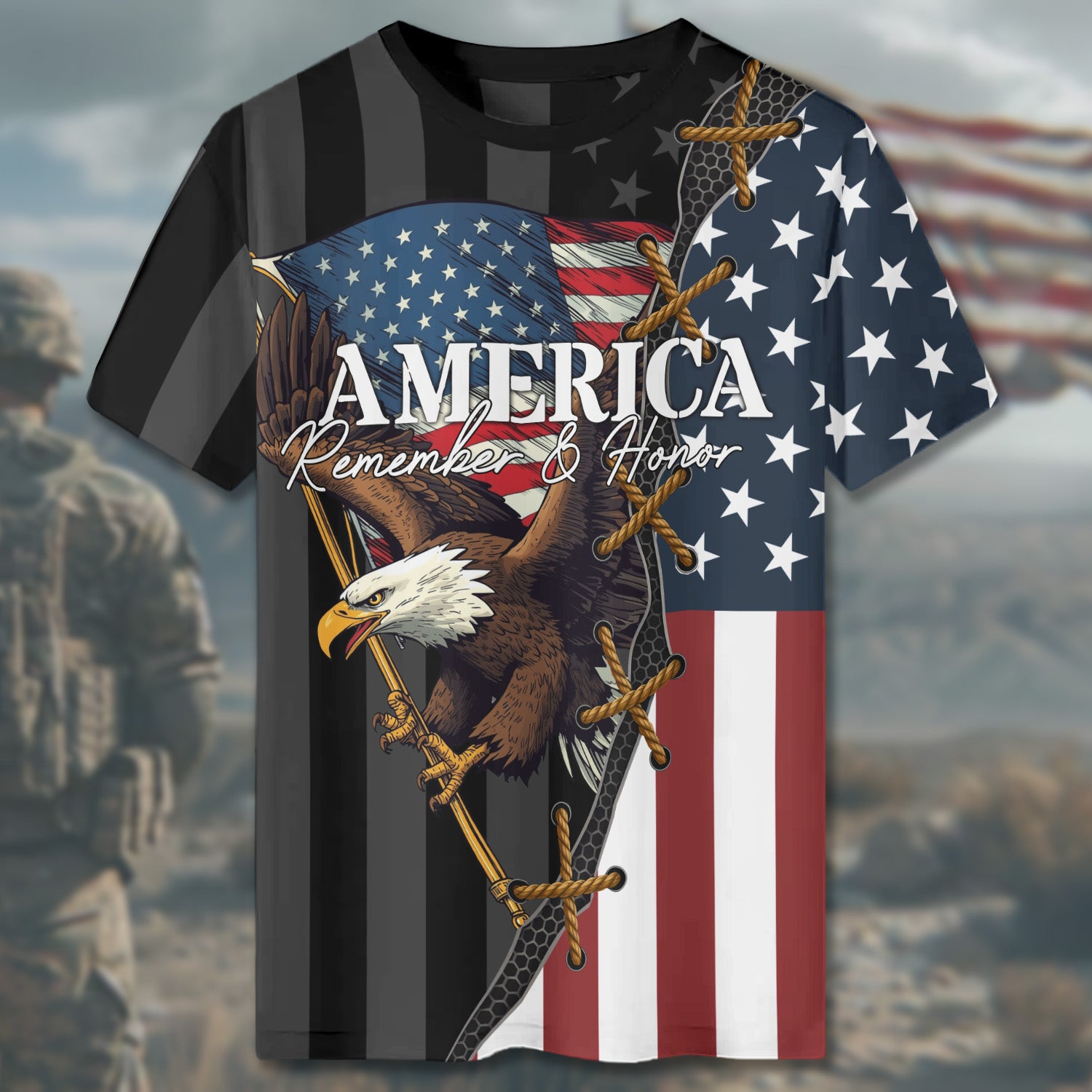 America Remember Honor Eagle Symbol of Freedom Patriotism and Proud Veteran All-over Print T-Shirt