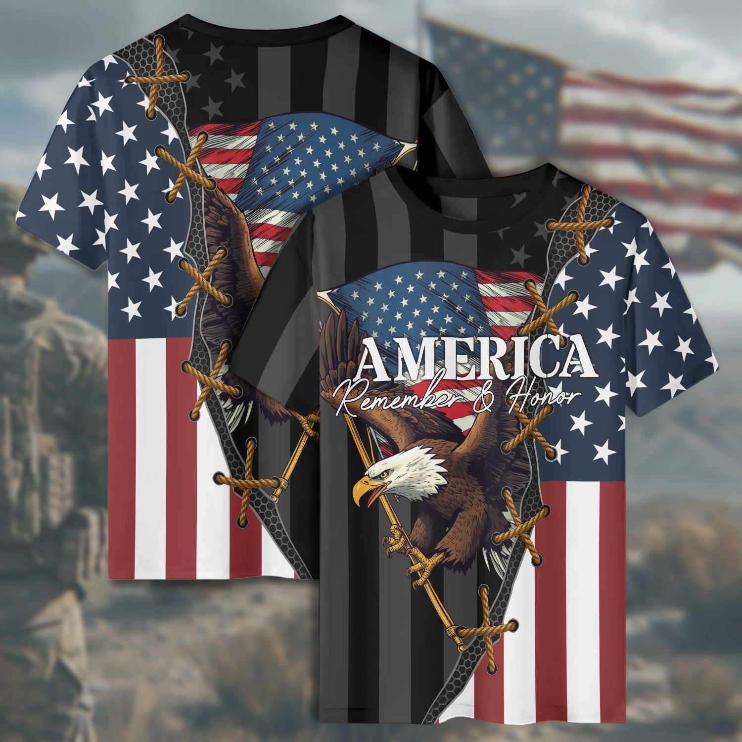America Remember Honor Eagle Symbol of Freedom Patriotism and Proud Veteran All-over Print T-Shirt