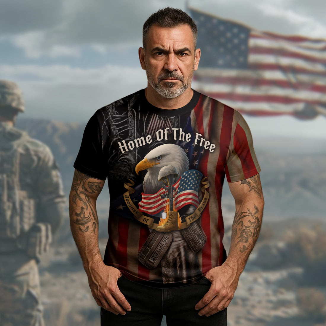 Home of the Free Because of the Brave I Served No Regrets Proud U.S. Veteran All-over Print T-Shirt