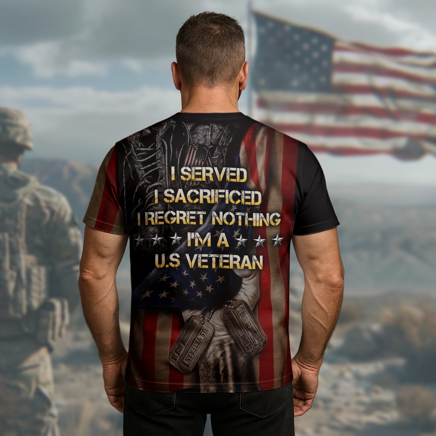 Home of the Free Because of the Brave I Served No Regrets Proud U.S. Veteran All-over Print T-Shirt
