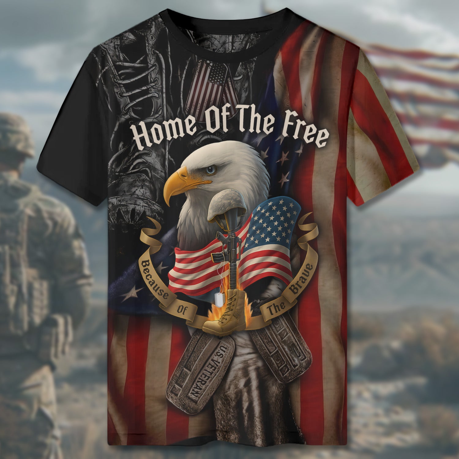 Home of the Free Because of the Brave I Served No Regrets Proud U.S. Veteran All-over Print T-Shirt