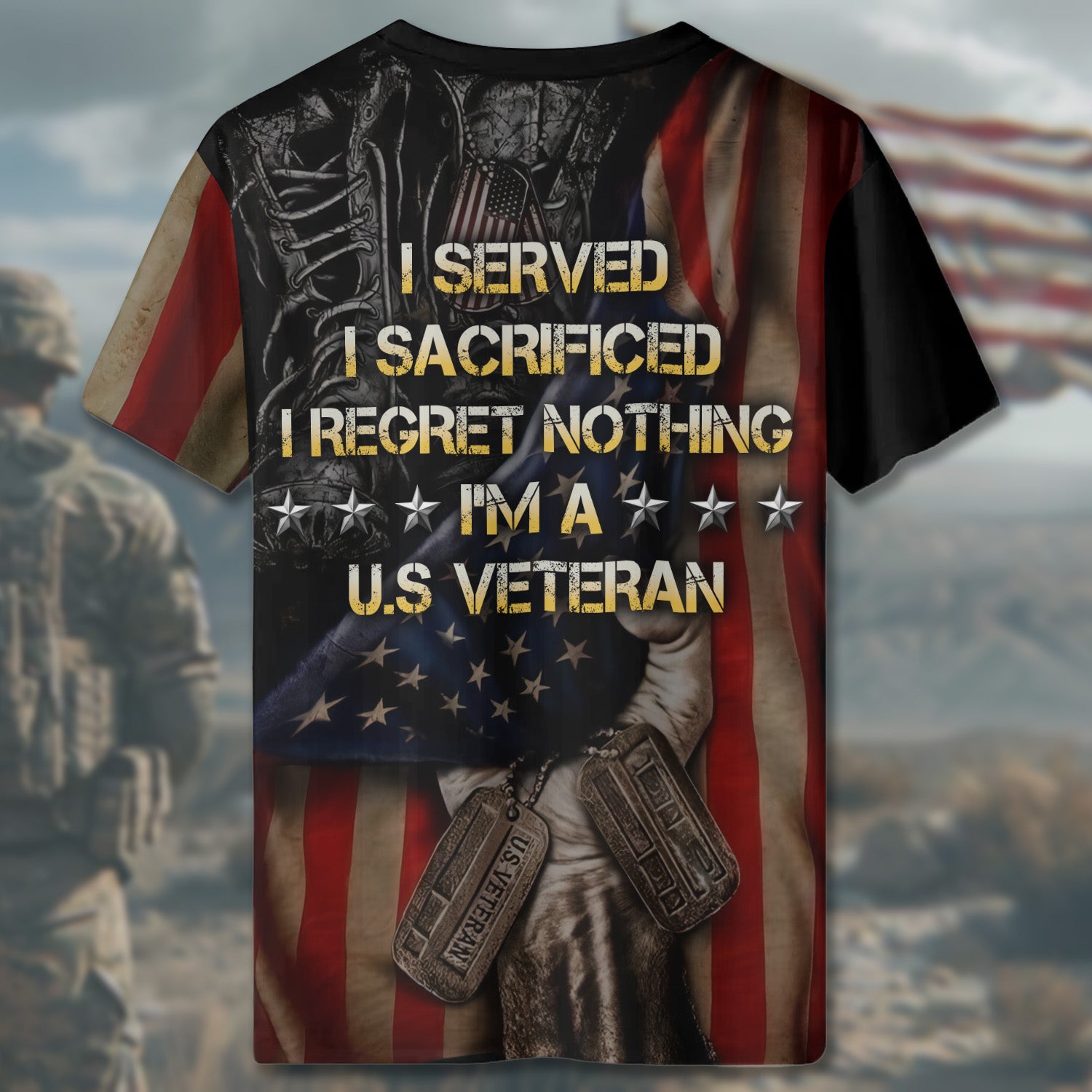 Home of the Free Because of the Brave I Served No Regrets Proud U.S. Veteran All-over Print T-Shirt