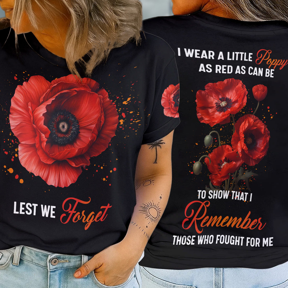 I Wear a Little Red Poppy to Show I Remember Those Who Fought for Me Veteran Tribute All-over Print T-Shirt