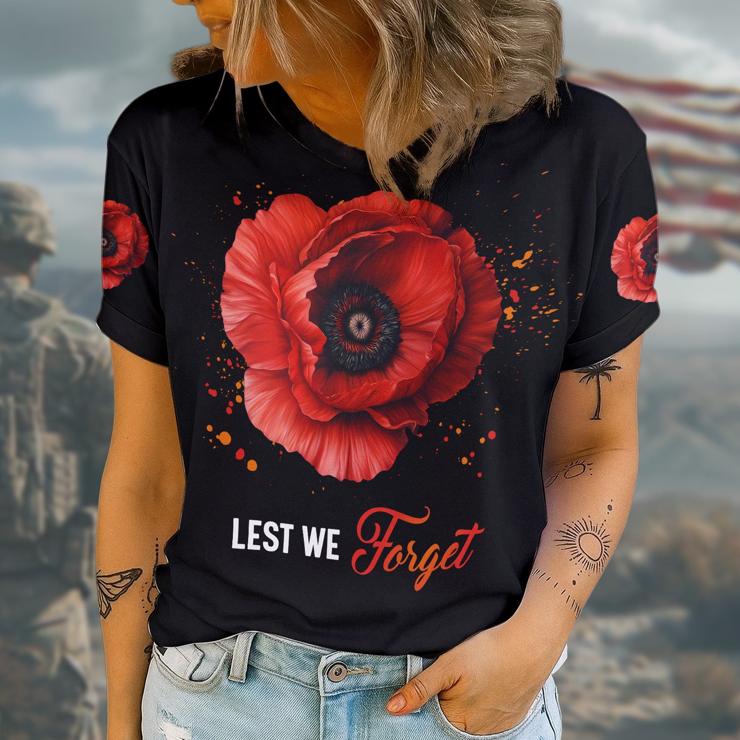 I Wear a Little Red Poppy to Show I Remember Those Who Fought for Me Veteran Tribute All-over Print T-Shirt