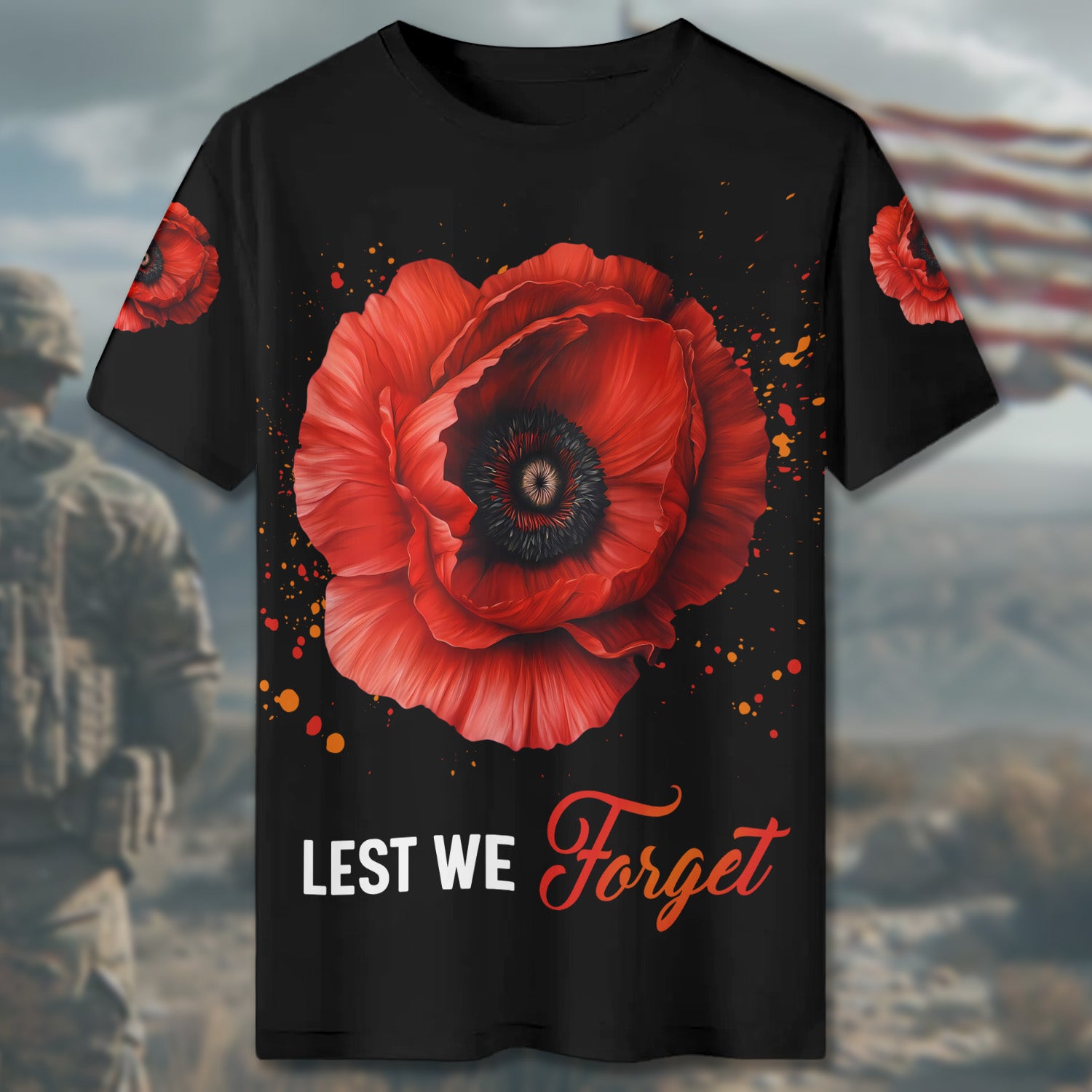 I Wear a Little Red Poppy to Show I Remember Those Who Fought for Me Veteran Tribute All-over Print T-Shirt