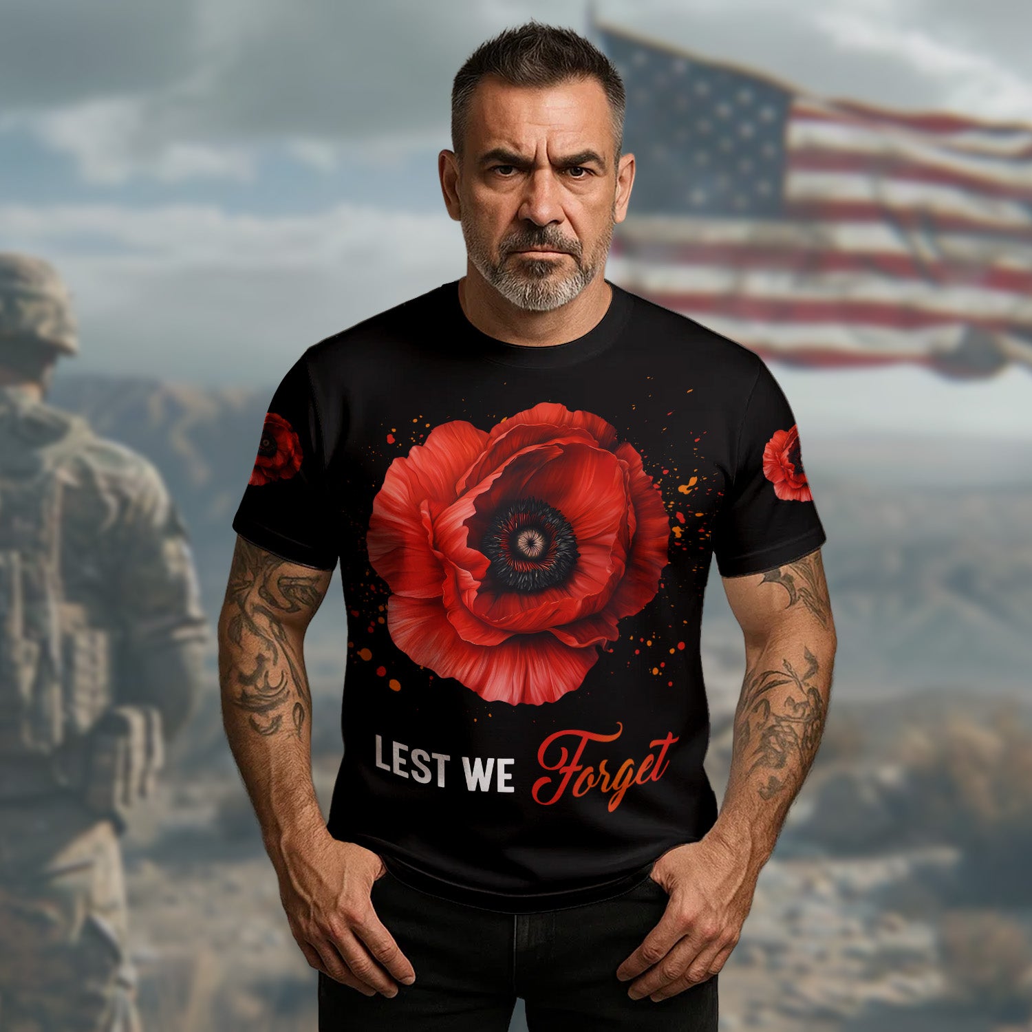 I Wear a Little Red Poppy to Show I Remember Those Who Fought for Me Veteran Tribute All-over Print T-Shirt