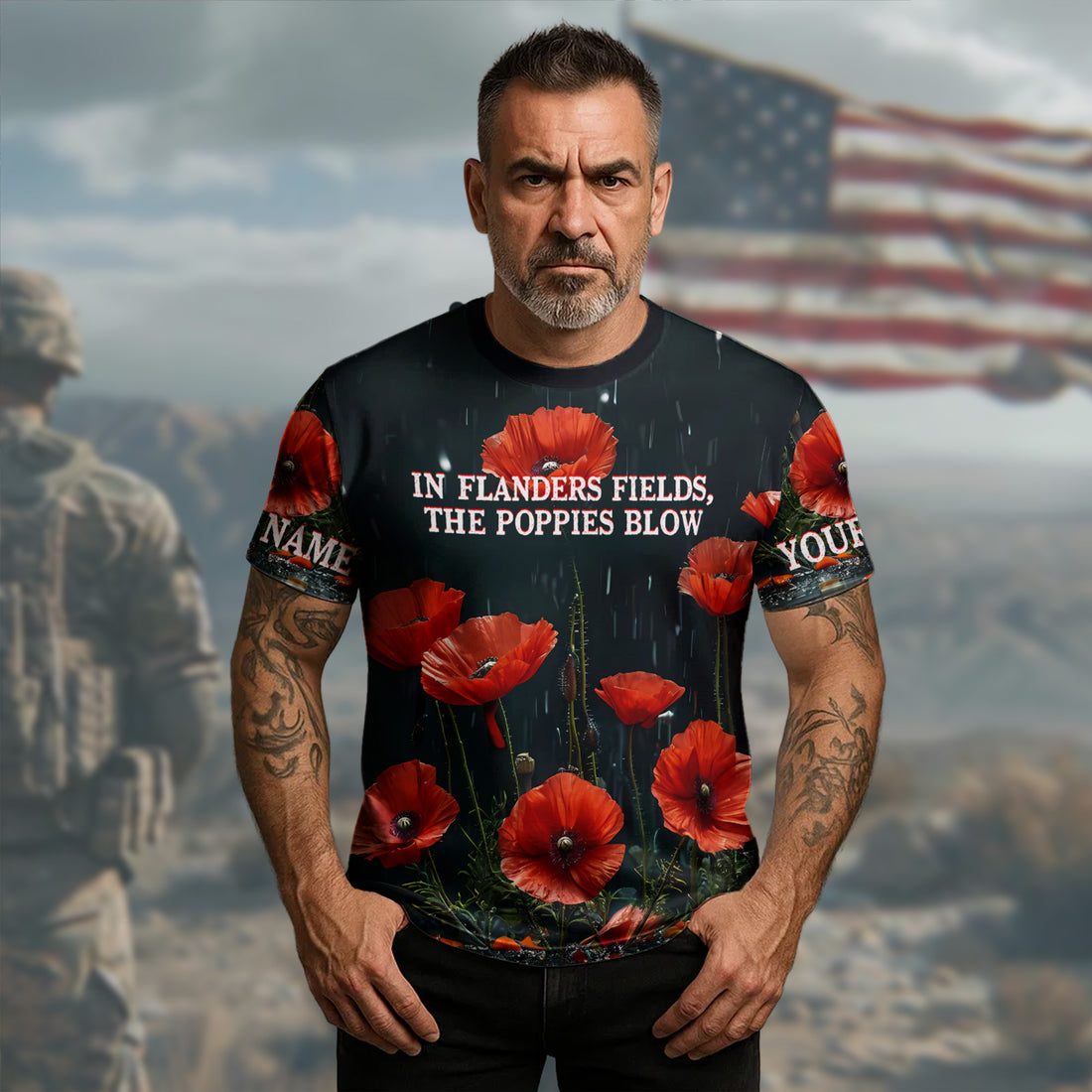 In Flanders Fields Poppies Blow We Remember Honor Stand Veteran Tribute All-over Print Personalized T-Shirt