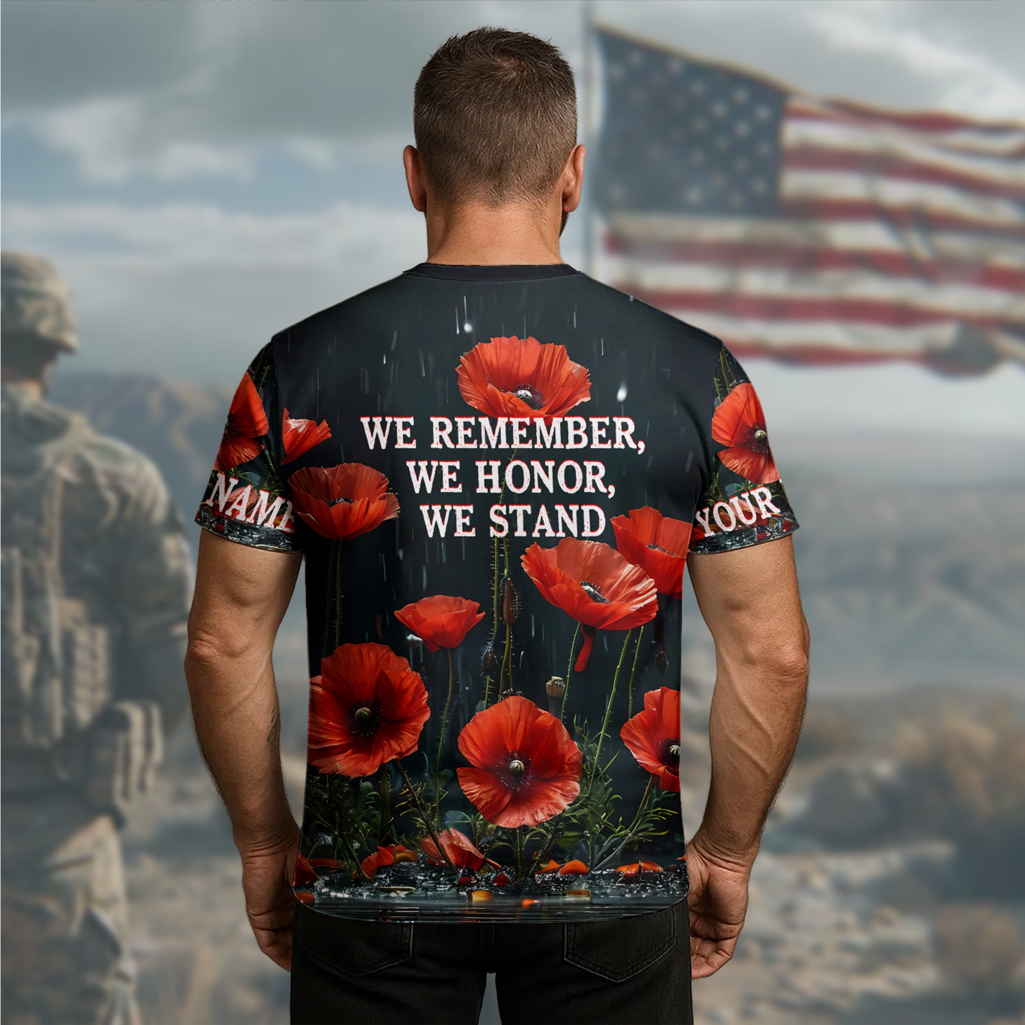In Flanders Fields Poppies Blow We Remember Honor Stand Veteran Tribute All-over Print Personalized T-Shirt