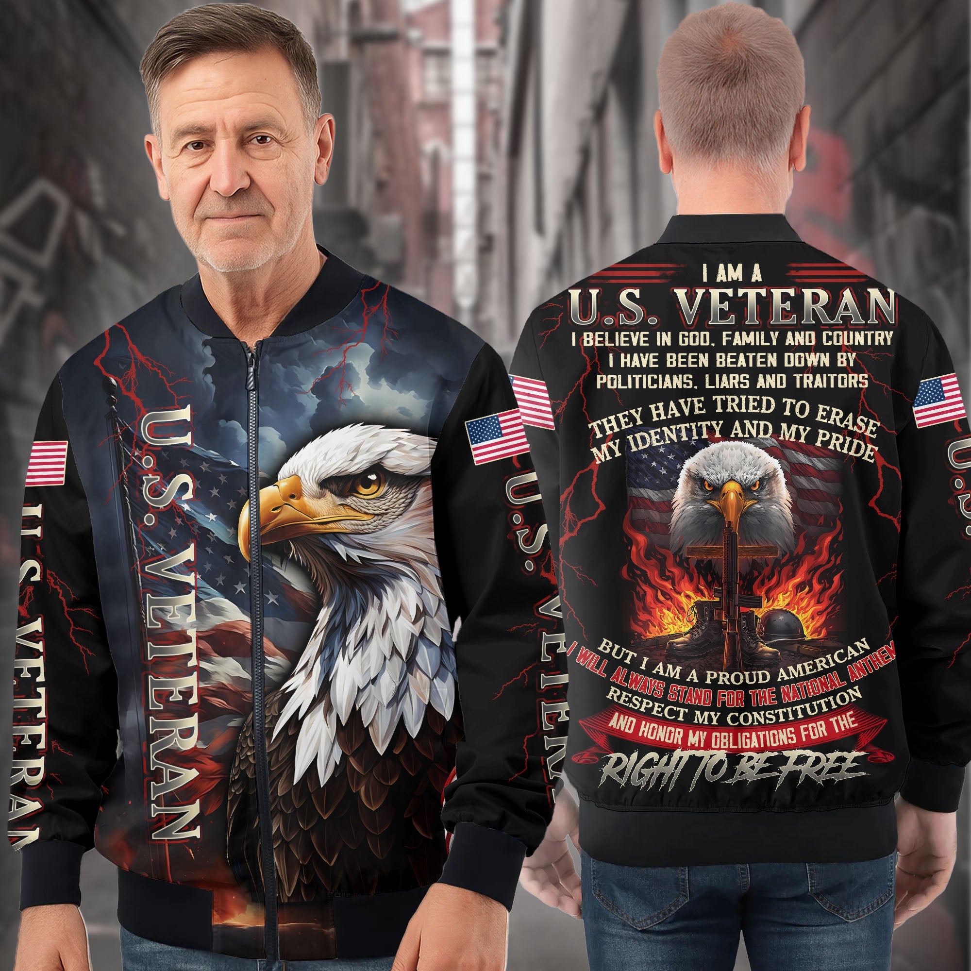 Freedom Earned All-over Print Bomber Jacket