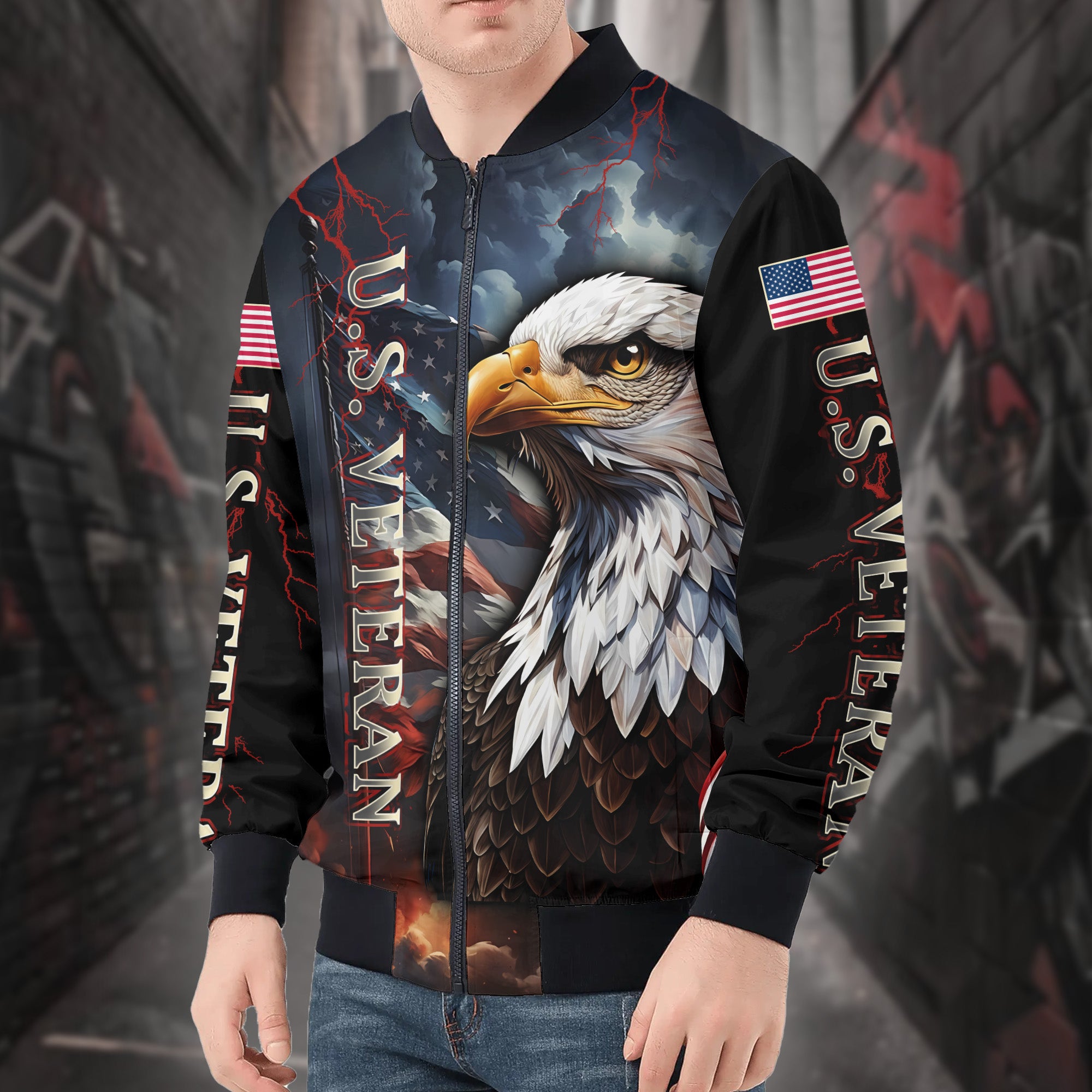 Freedom Earned All-over Print Bomber Jacket
