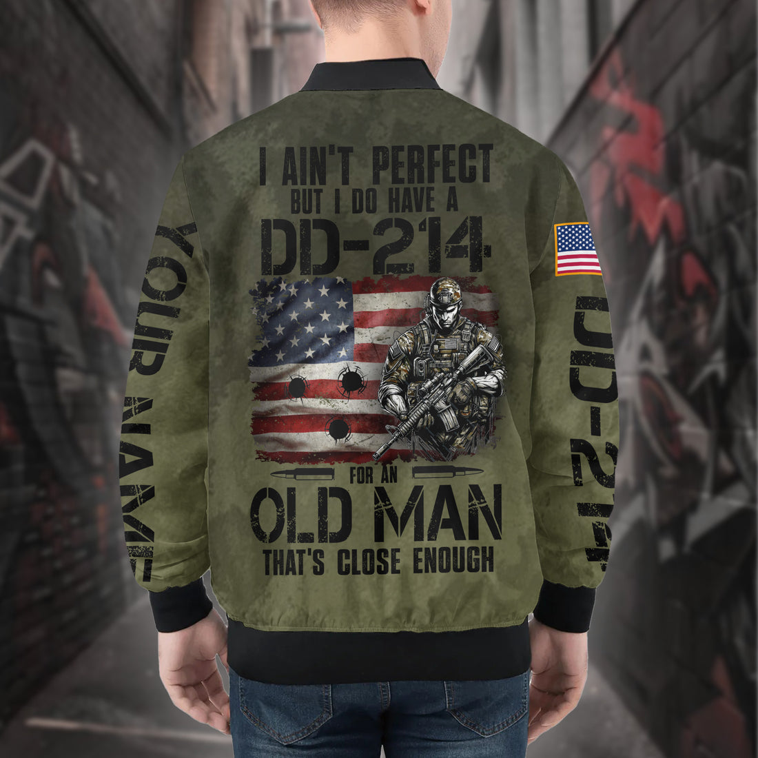I Ain’t Perfect But I’ve Got a DD-214 That’s Close Enough Proud Veteran All-over Print Personalized Bomber Jacket