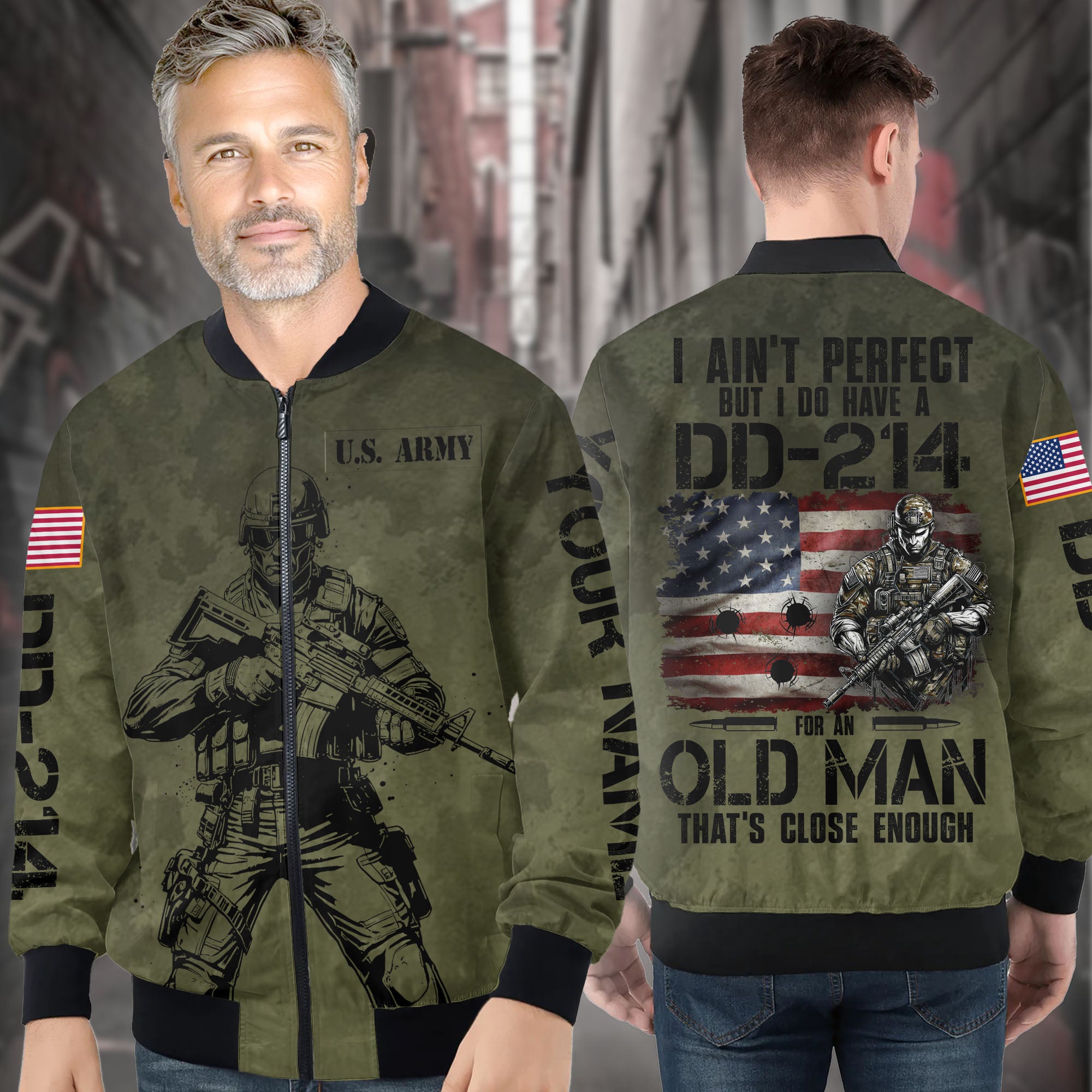 I Ain’t Perfect But I’ve Got a DD-214 That’s Close Enough Proud Veteran All-over Print Personalized Bomber Jacket