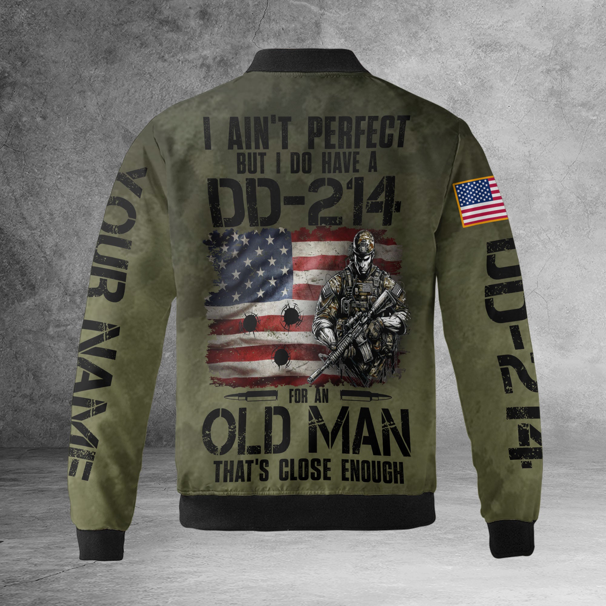 I Ain’t Perfect But I’ve Got a DD-214 That’s Close Enough Proud Veteran All-over Print Personalized Bomber Jacket