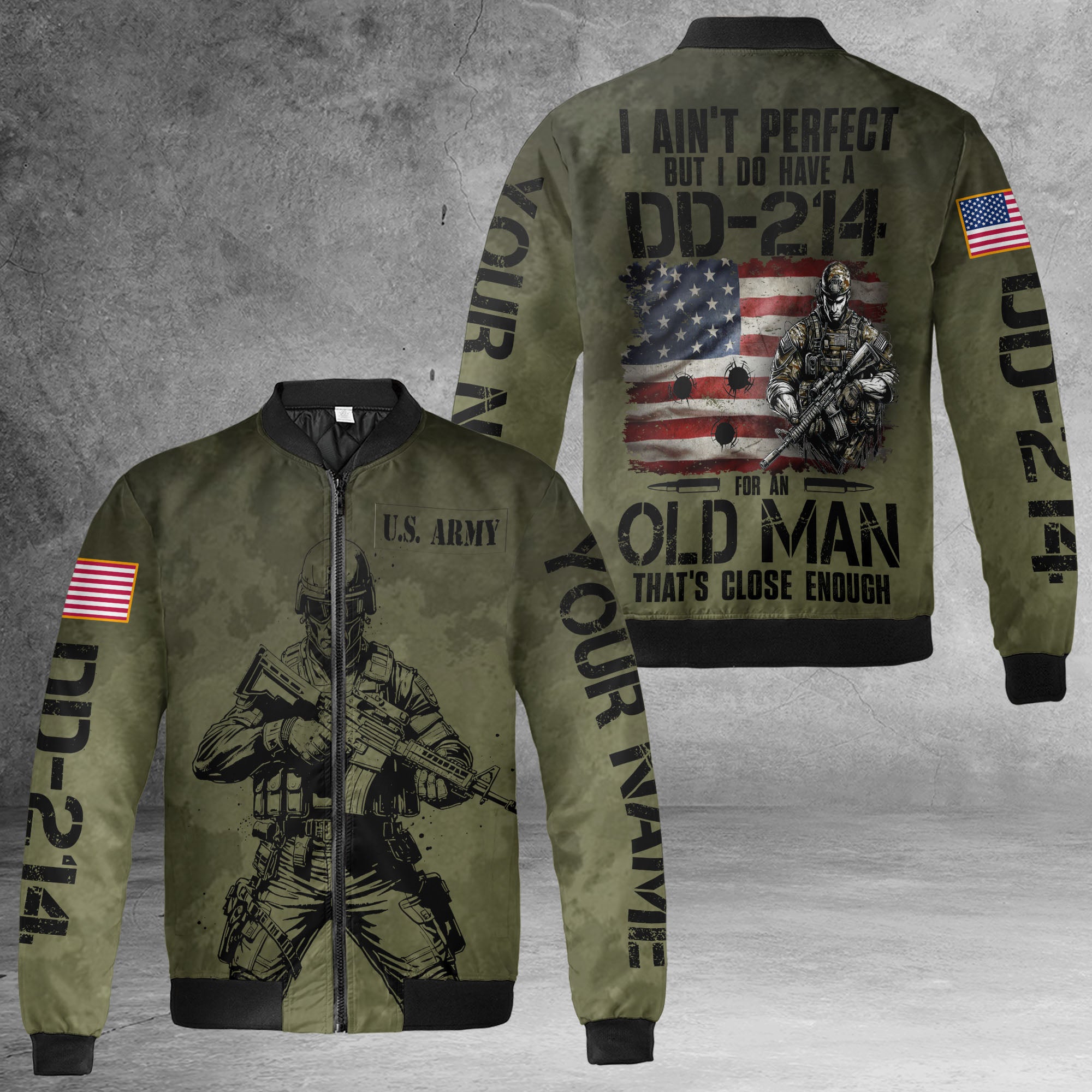 I Ain’t Perfect But I’ve Got a DD-214 That’s Close Enough Proud Veteran All-over Print Personalized Bomber Jacket