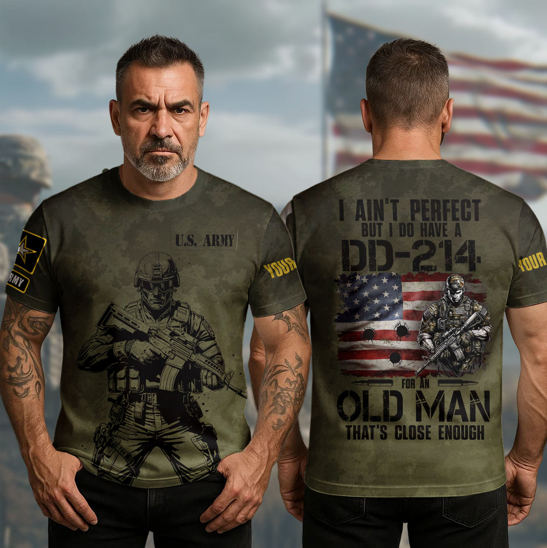 I Ain’t Perfect But I’ve Got DD-214 For An Old Man That’s Enough U.S Veteran All-over Print Personalized T-Shirt