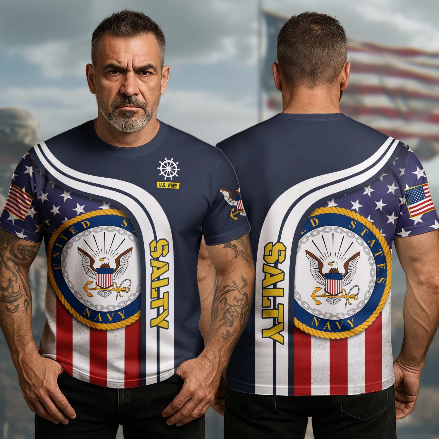 U.S. Navy Veteran Salty Strong Sea-Tested and Proudly Battle-Hardened All-over Print T-Shirt