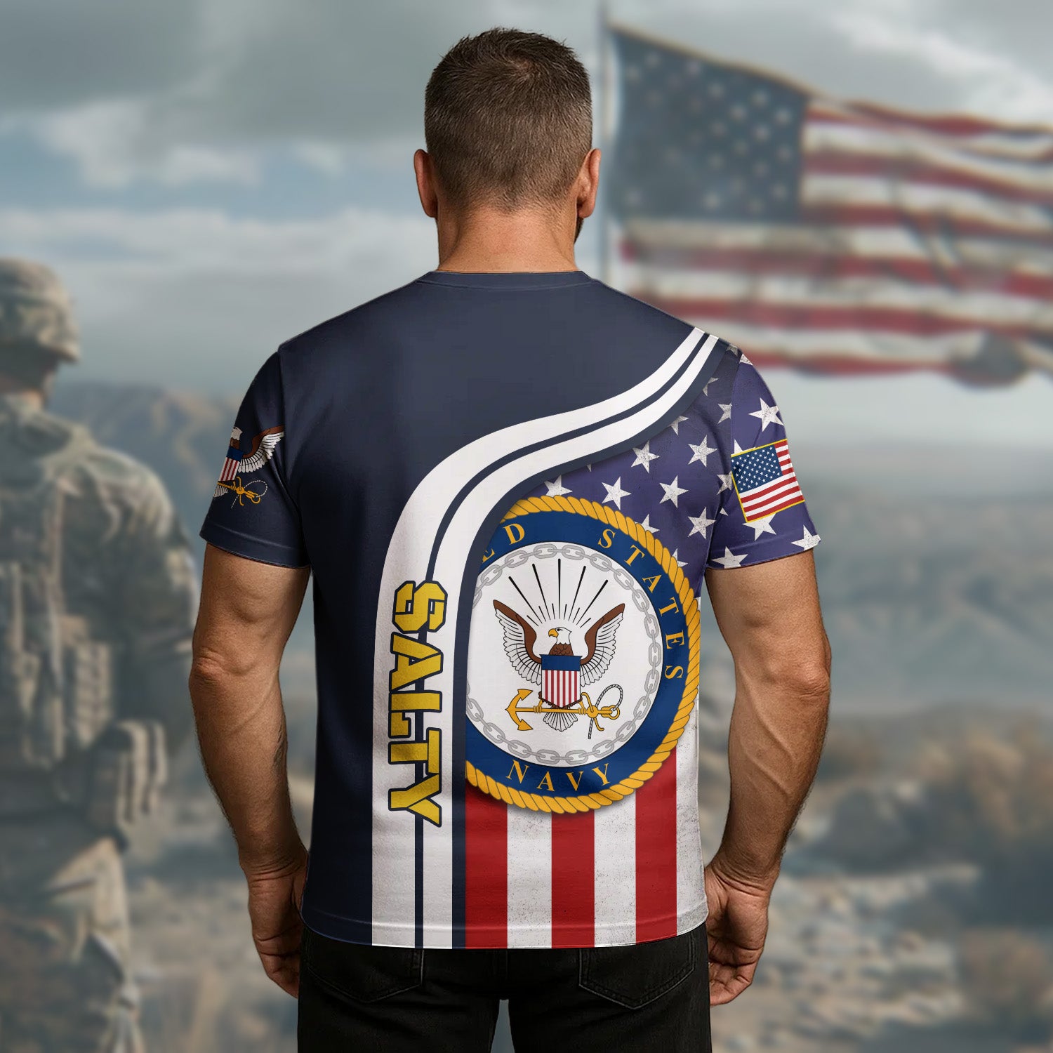 U.S. Navy Veteran Salty Strong Sea-Tested and Proudly Battle-Hardened All-over Print T-Shirt