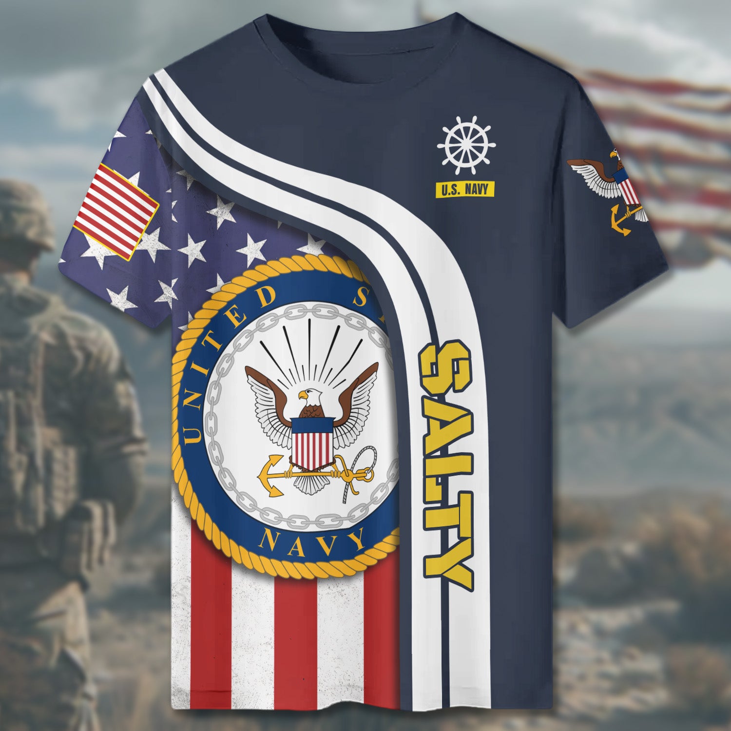 U.S. Navy Veteran Salty Strong Sea-Tested and Proudly Battle-Hardened All-over Print T-Shirt