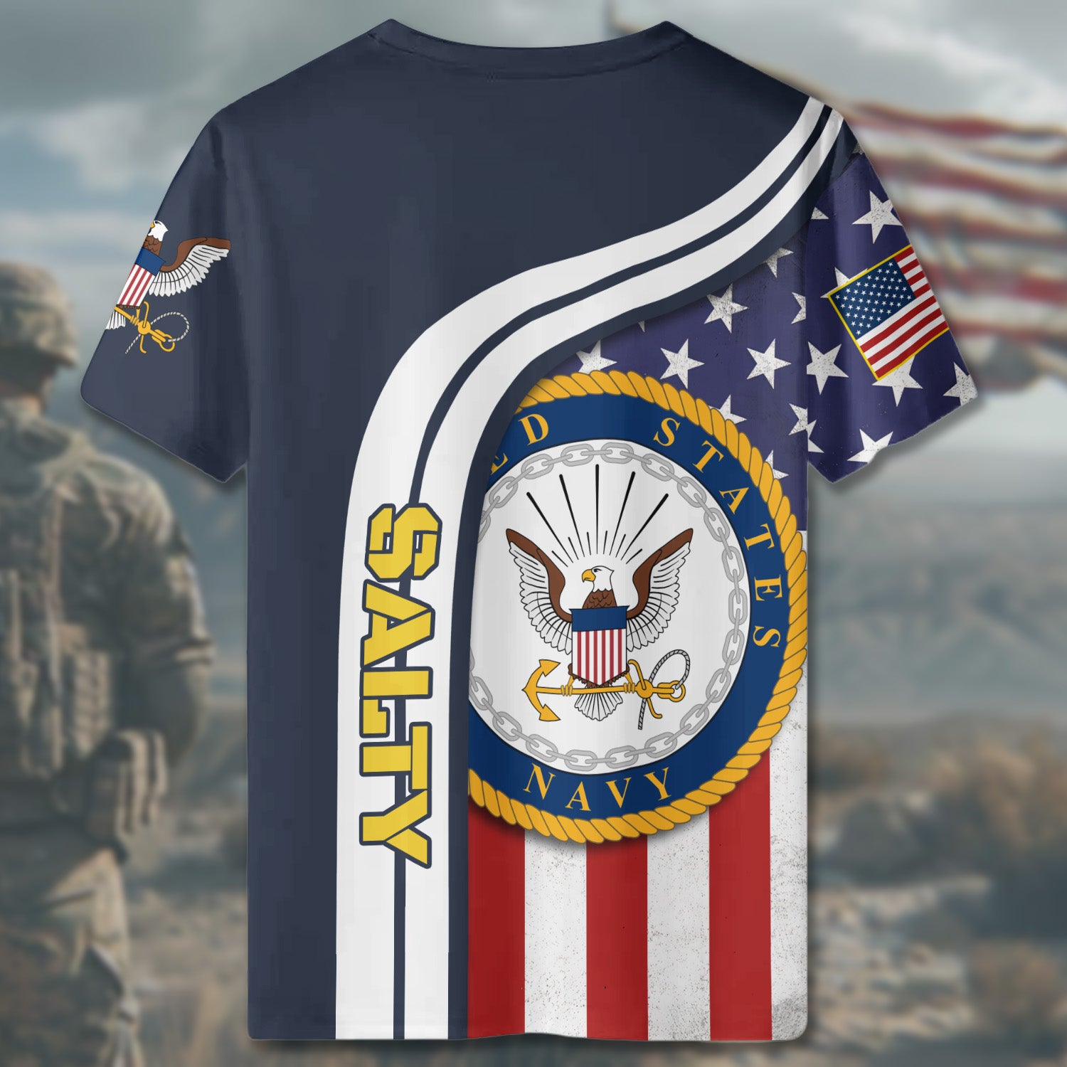 U.S. Navy Veteran Salty Strong Sea-Tested and Proudly Battle-Hardened All-over Print T-Shirt
