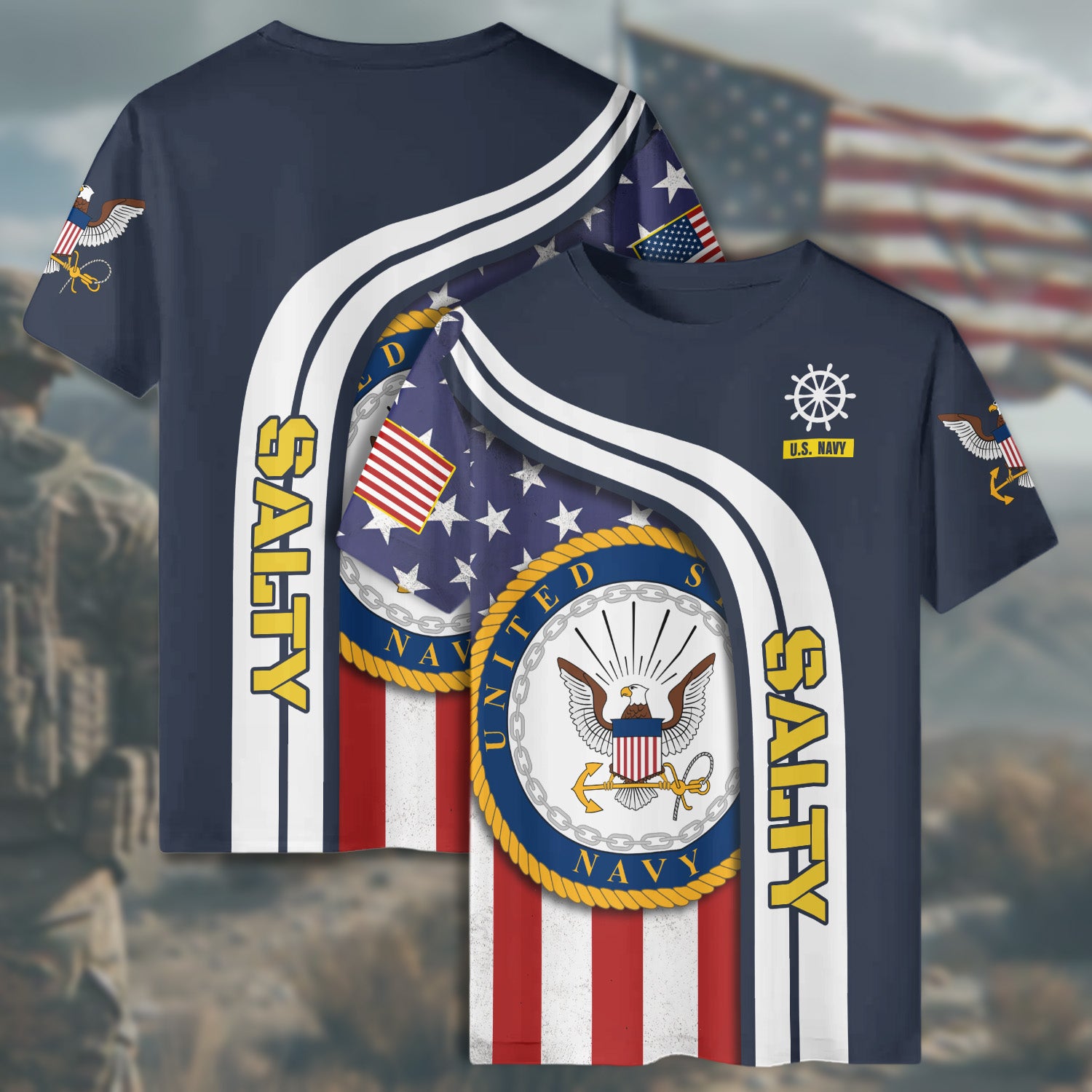 U.S. Navy Veteran Salty Strong Sea-Tested and Proudly Battle-Hardened All-over Print T-Shirt