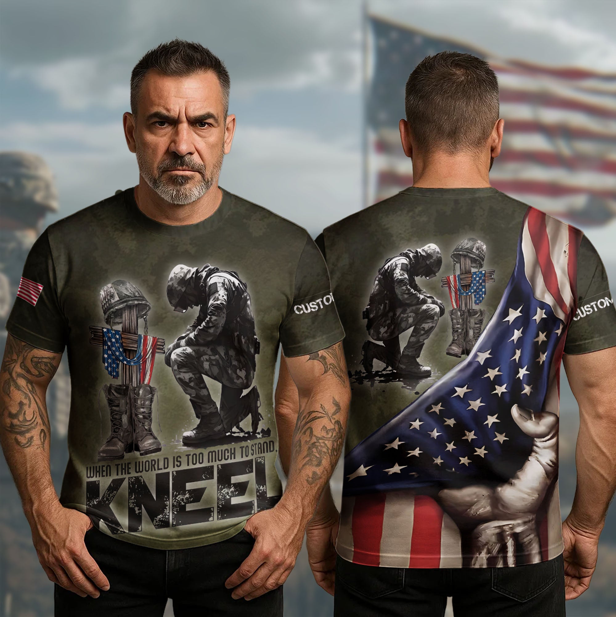 When the World Is Too Much to Stand Kneel Veteran Faith Shirt All-over Print Personalized T-Shirt