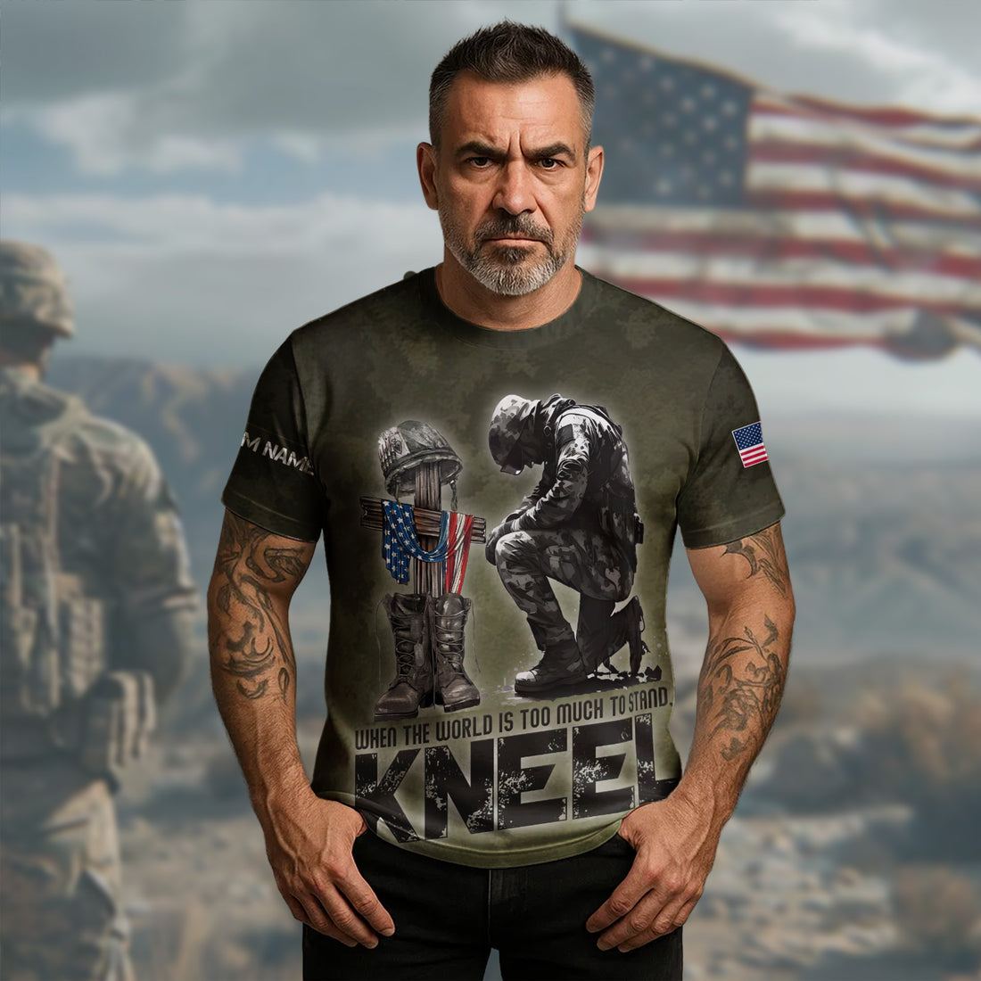 When the World Is Too Much to Stand Kneel Veteran Faith Shirt All-over Print Personalized T-Shirt