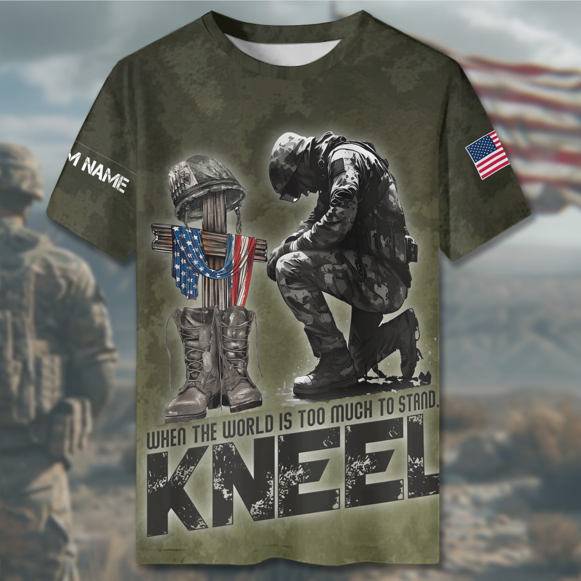 When the World Is Too Much to Stand Kneel Veteran Faith Shirt All-over Print Personalized T-Shirt