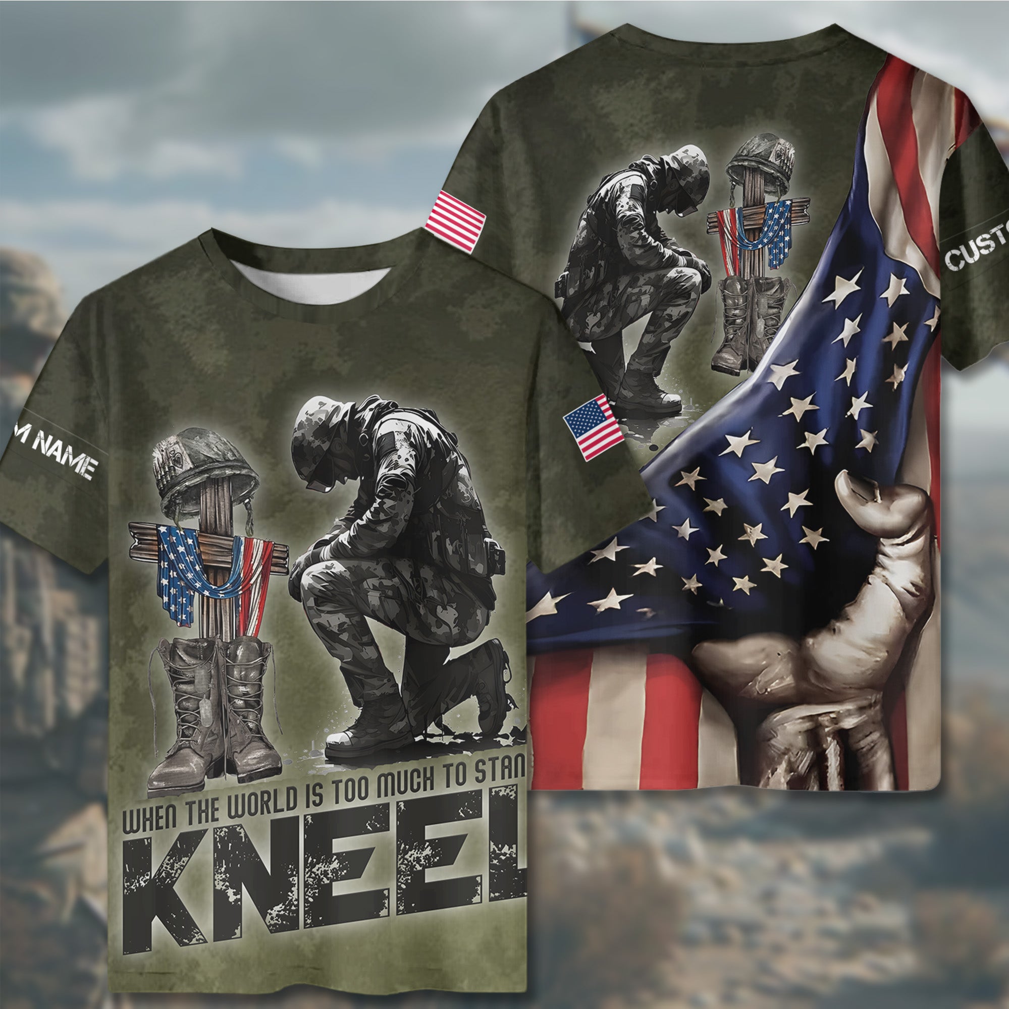 When the World Is Too Much to Stand Kneel Veteran Faith Shirt All-over Print Personalized T-Shirt