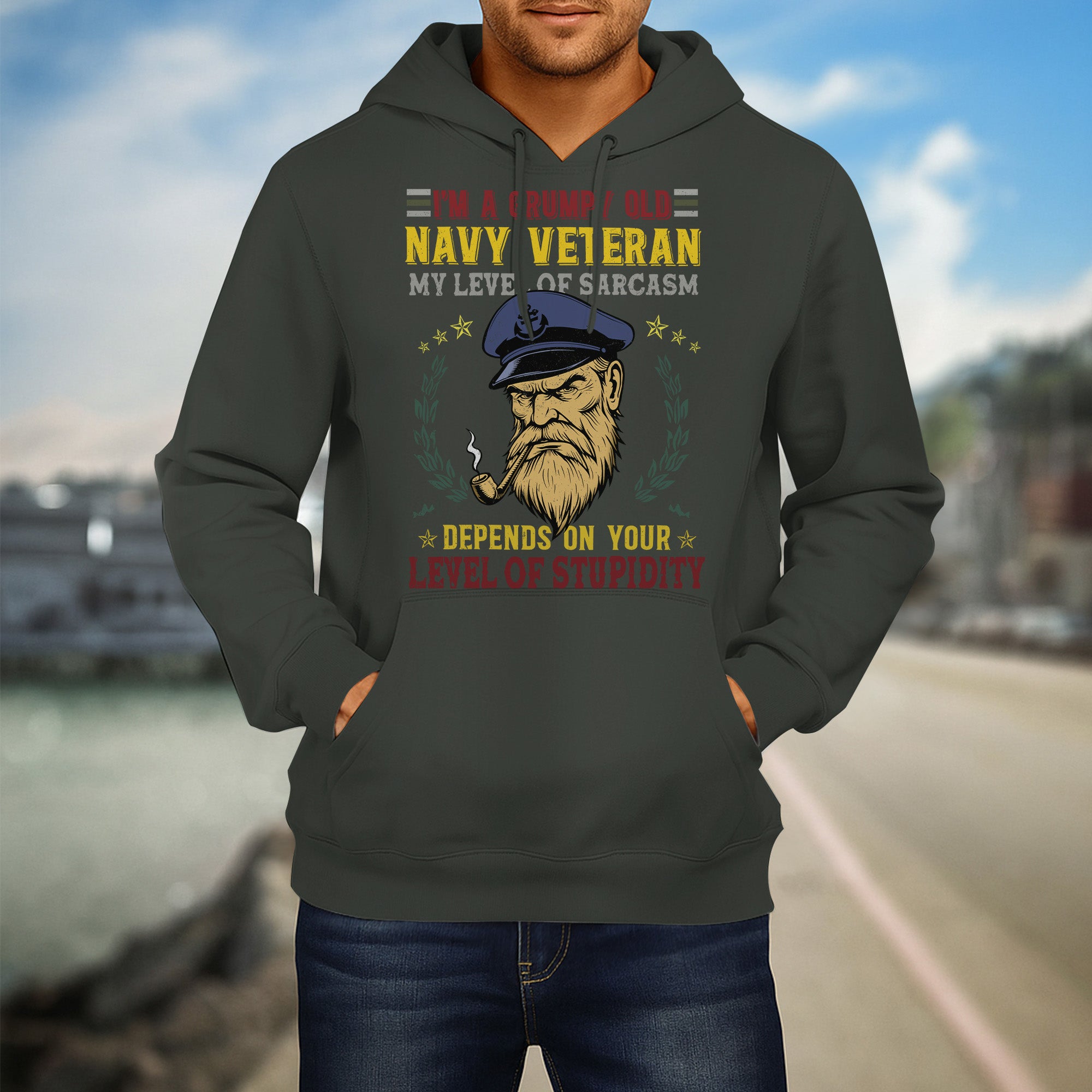 I'm a Grumpy Old Navy Veteran My Level of Sarcasm Depends on Your Level of Stupidity US Navy Hoodie
