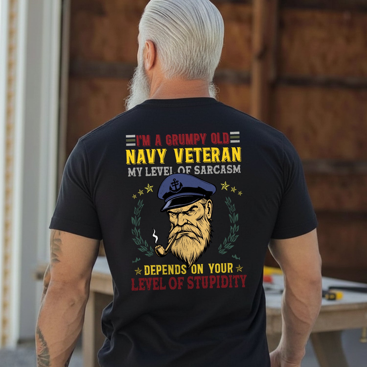 I'm a Grumpy Old Navy Veteran My Level of Sarcasm Depends on Your Level of Stupidity T-Shirt Secondary image