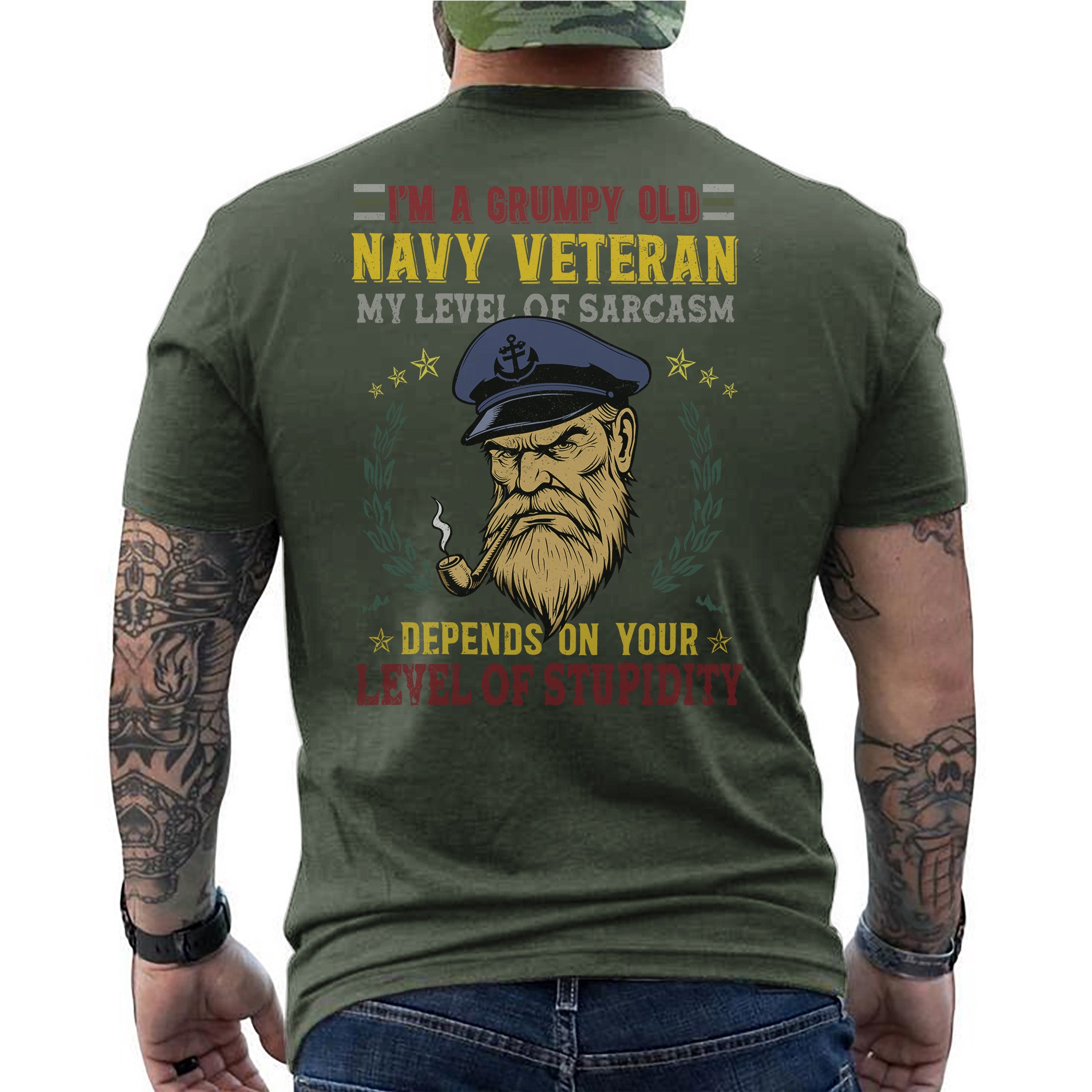 I'm a Grumpy Old Navy Veteran My Level of Sarcasm Depends on Your Level of Stupidity T-Shirt