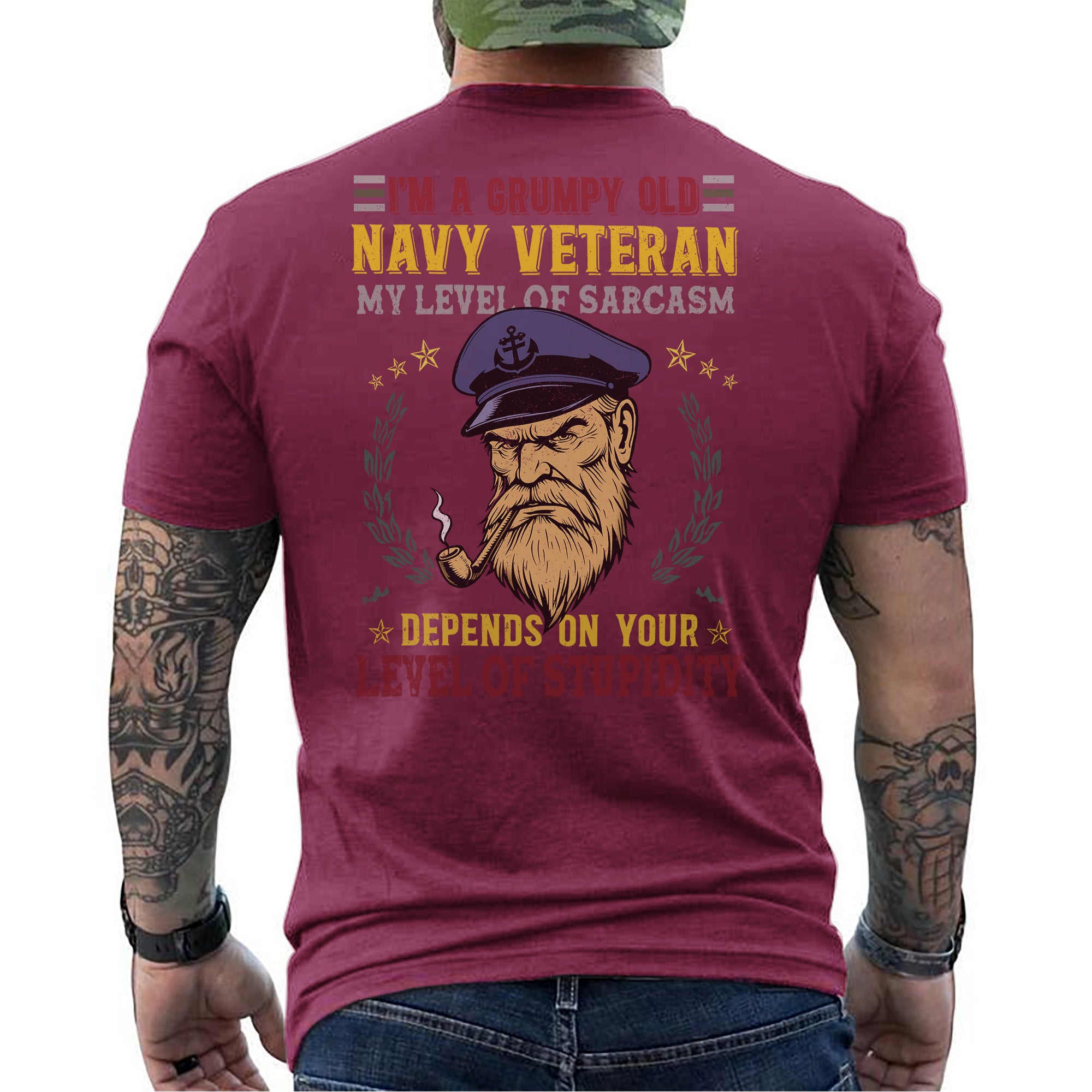 I'm a Grumpy Old Navy Veteran My Level of Sarcasm Depends on Your Level of Stupidity T-Shirt