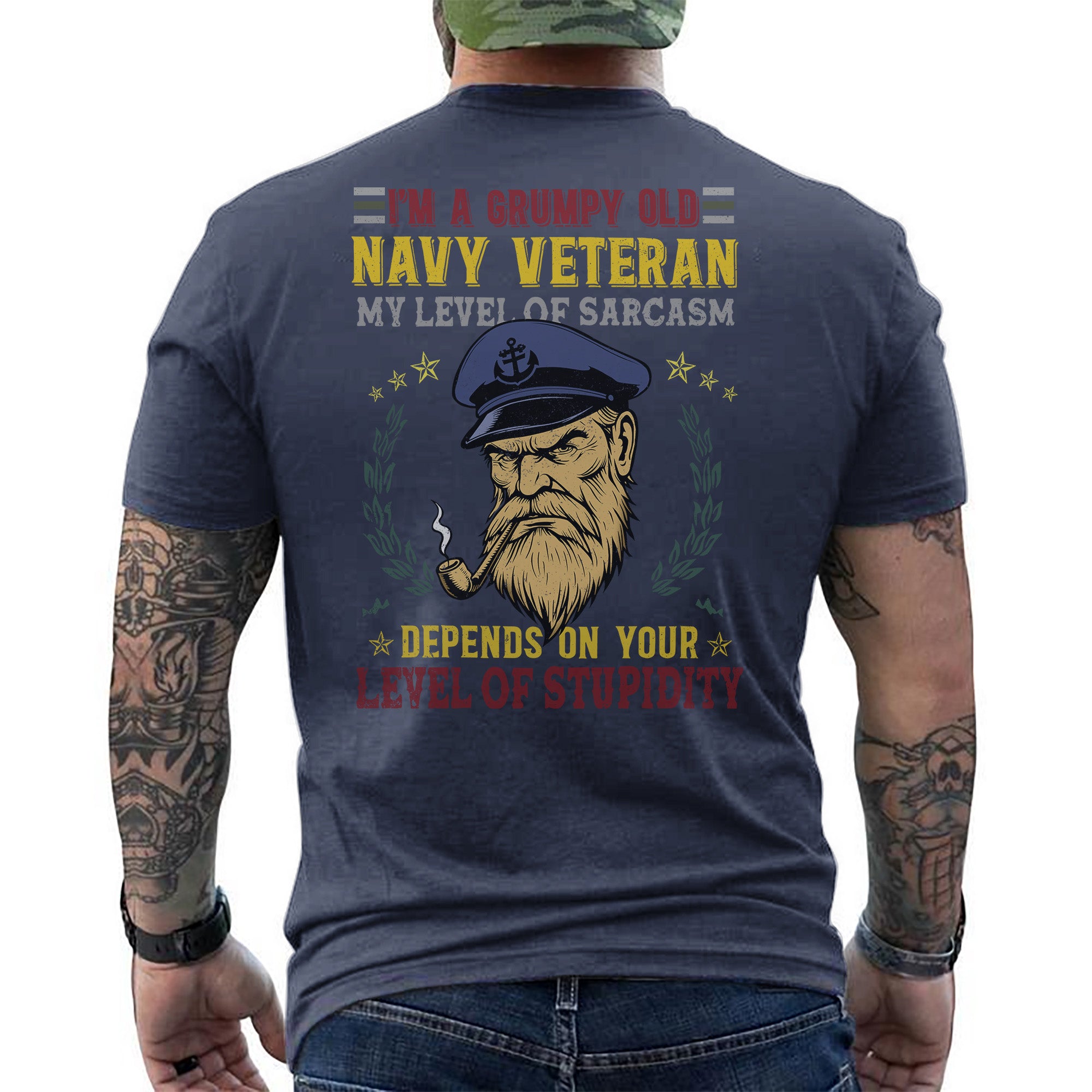 I'm a Grumpy Old Navy Veteran My Level of Sarcasm Depends on Your Level of Stupidity T-Shirt