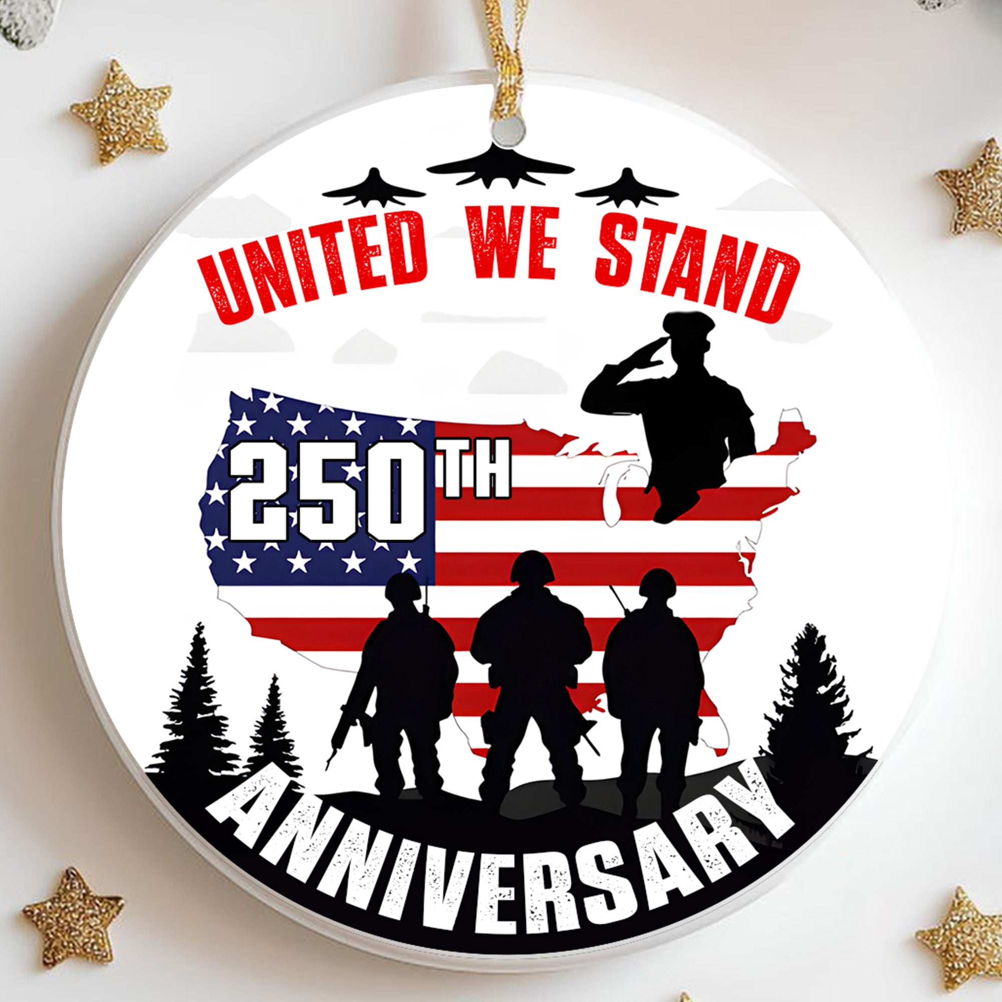 United We Stand Proud US Veteran 250th Anniversary Veteran Ceramic Ornament