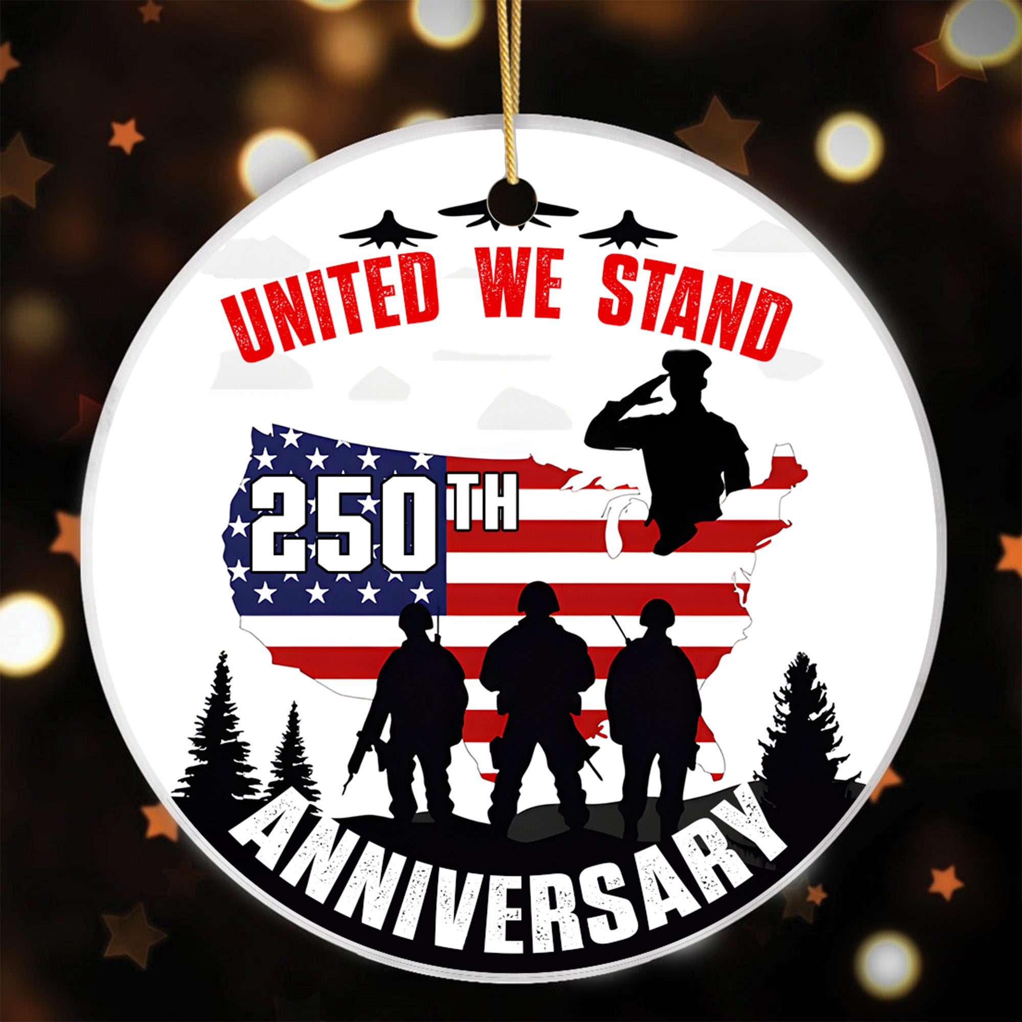 United We Stand Proud US Veteran 250th Anniversary Veteran Ceramic Ornament