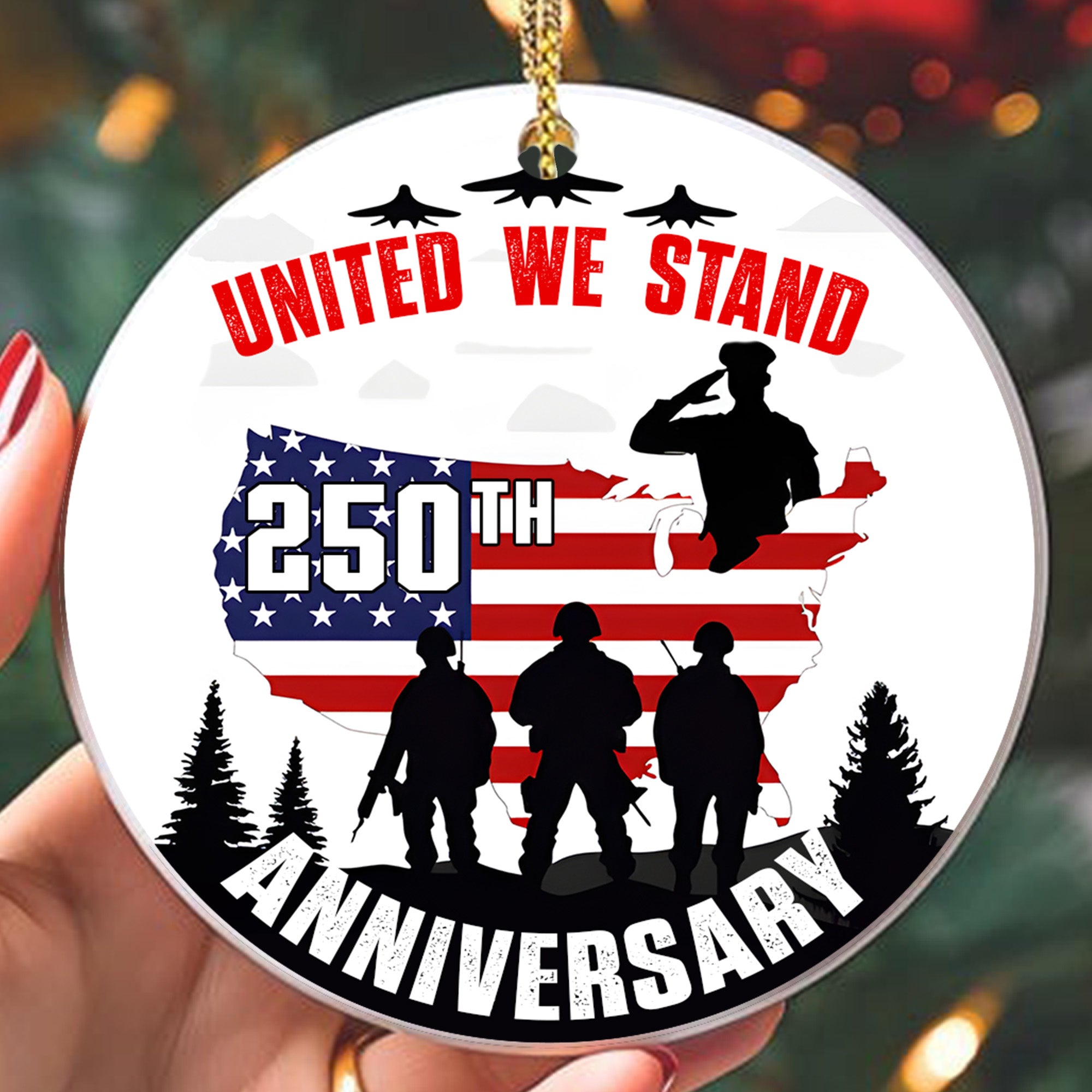 United We Stand Proud US Veteran 250th Anniversary Veteran Ceramic Ornament