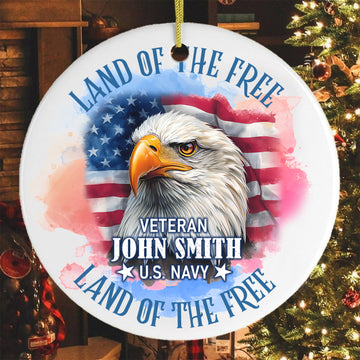Land of the Free Because of the Brave Eagle United States Flag Veteran Personalized Ornament