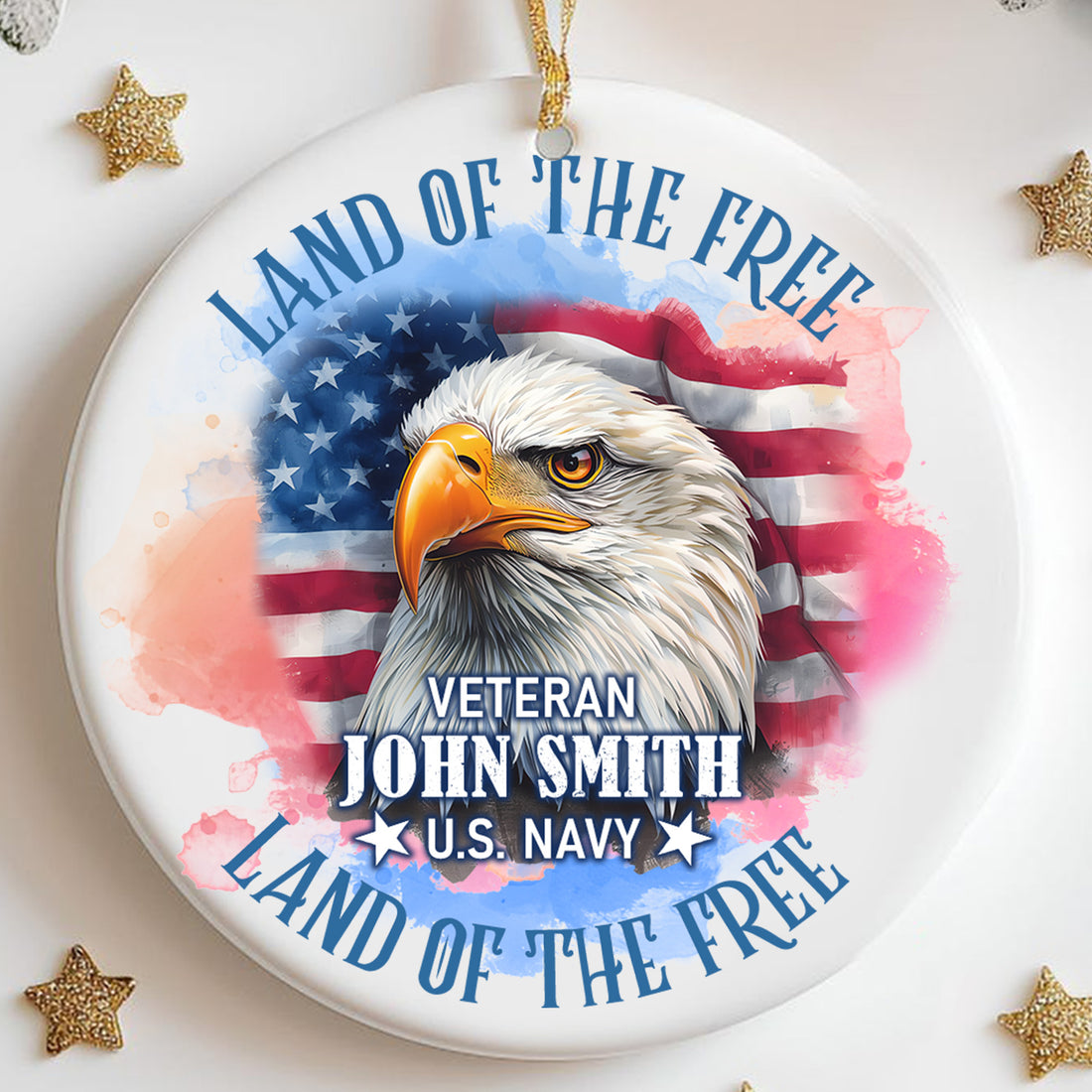 Land of the Free Because of the Brave Eagle United States Flag Veteran Personalized Ornament