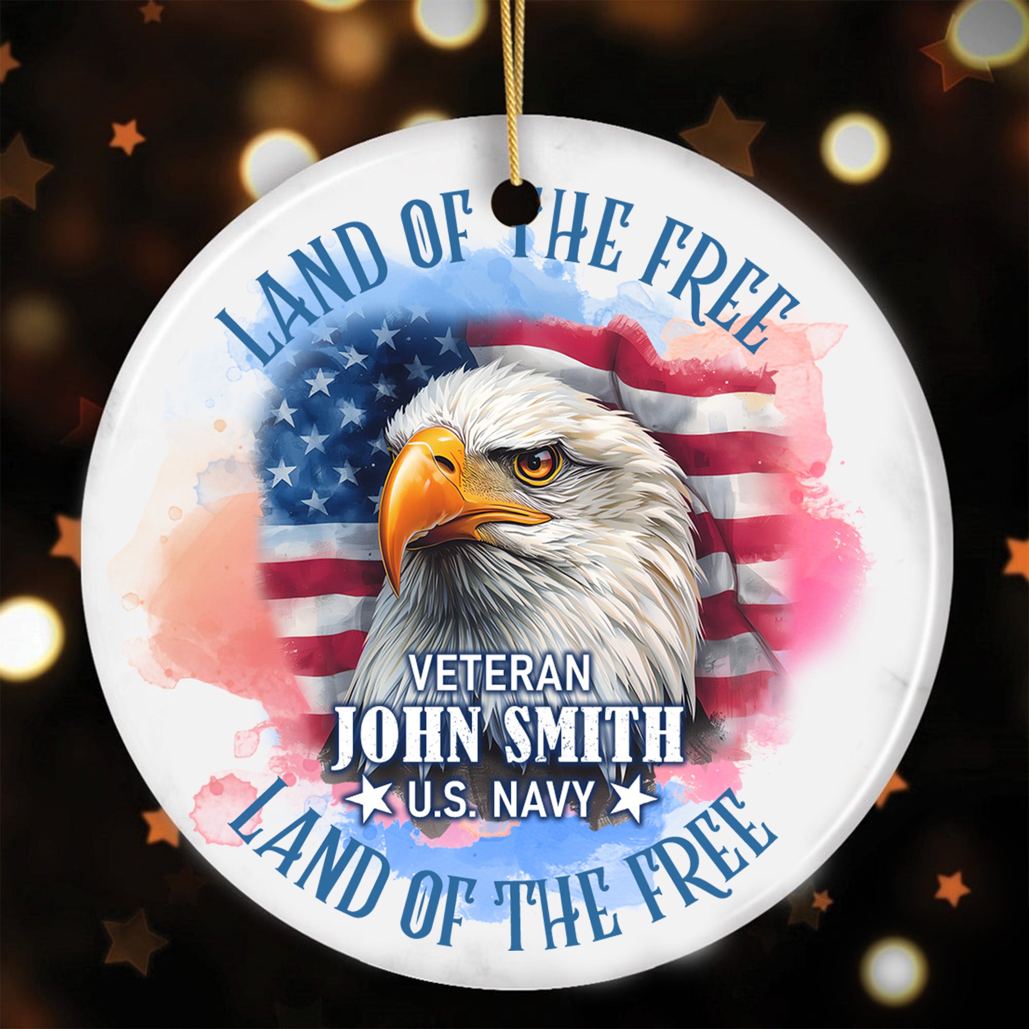 Land of the Free Because of the Brave Eagle United States Flag Veteran Personalized Ornament