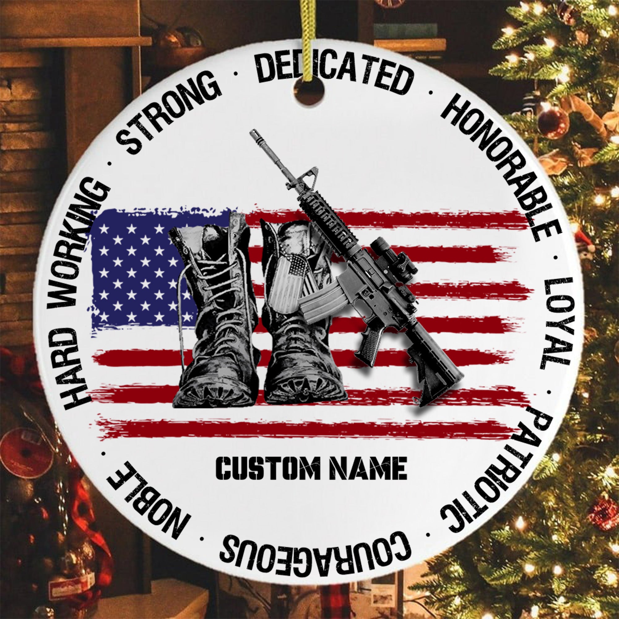 Veteran Pride American Flag Personalized Ornament