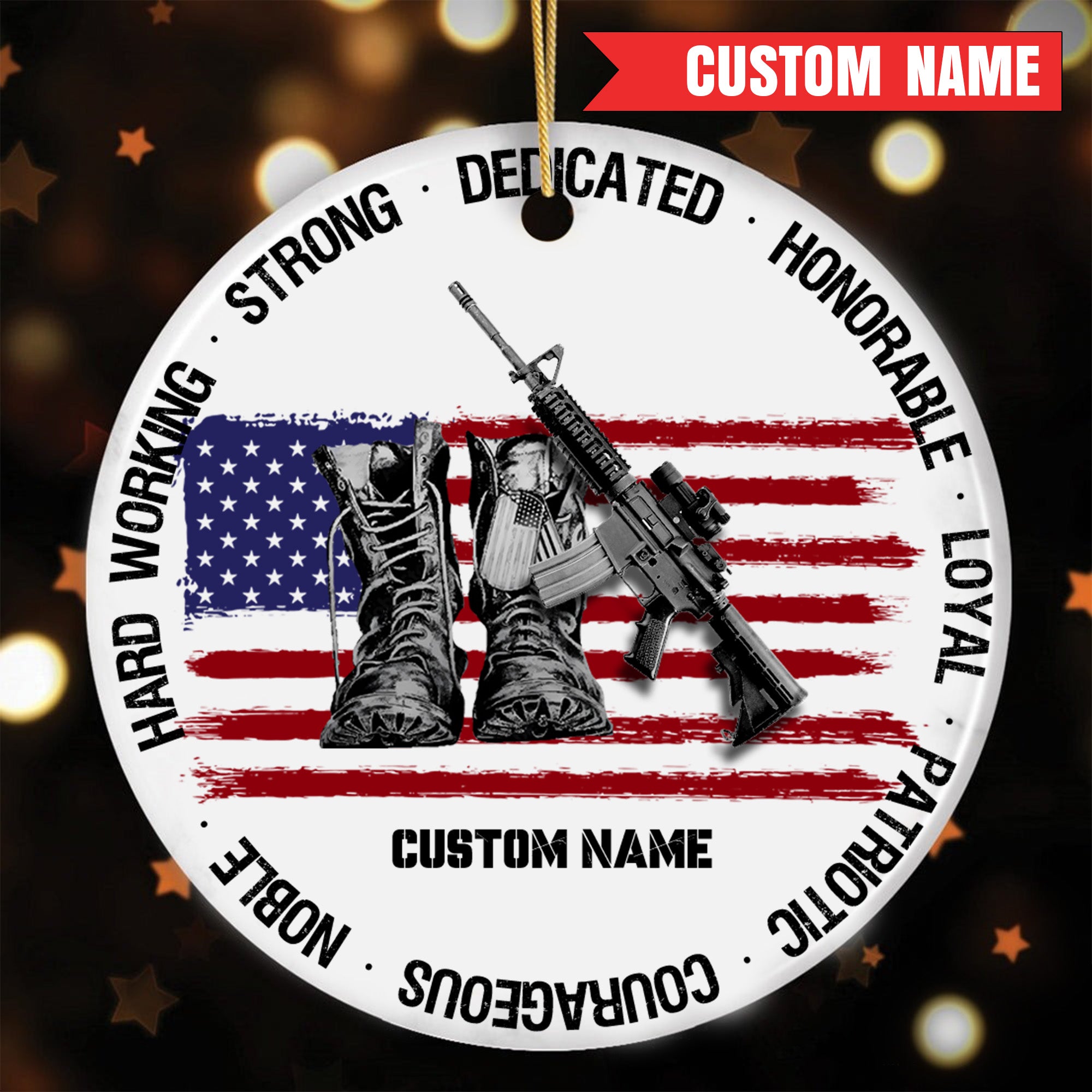 Veteran Pride American Flag Personalized Ornament