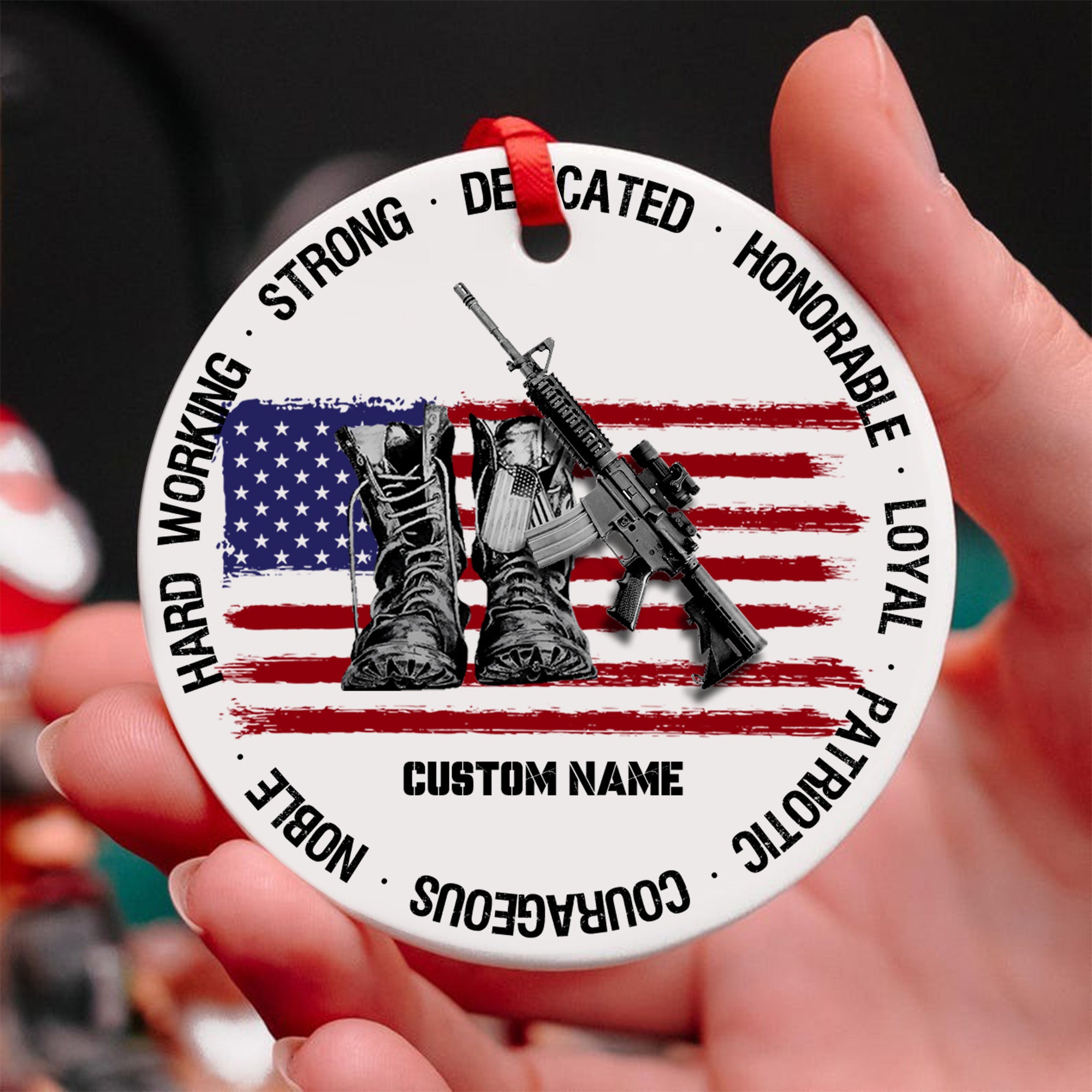 Veteran American Flag Ornament Patriotic Military Christmas Decoration for Veterans and Families Personalized Ornament