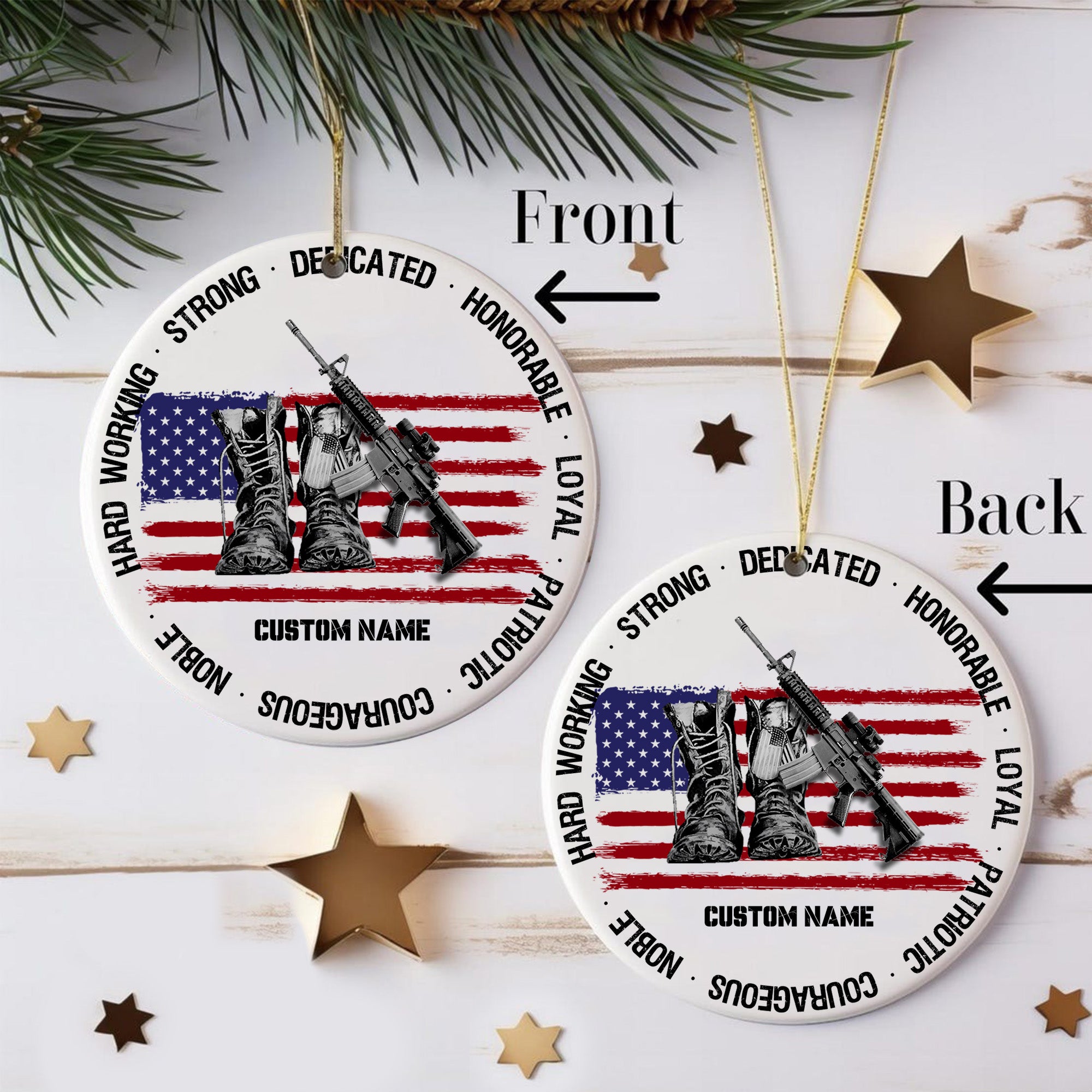 Veteran Pride American Flag Personalized Ornament