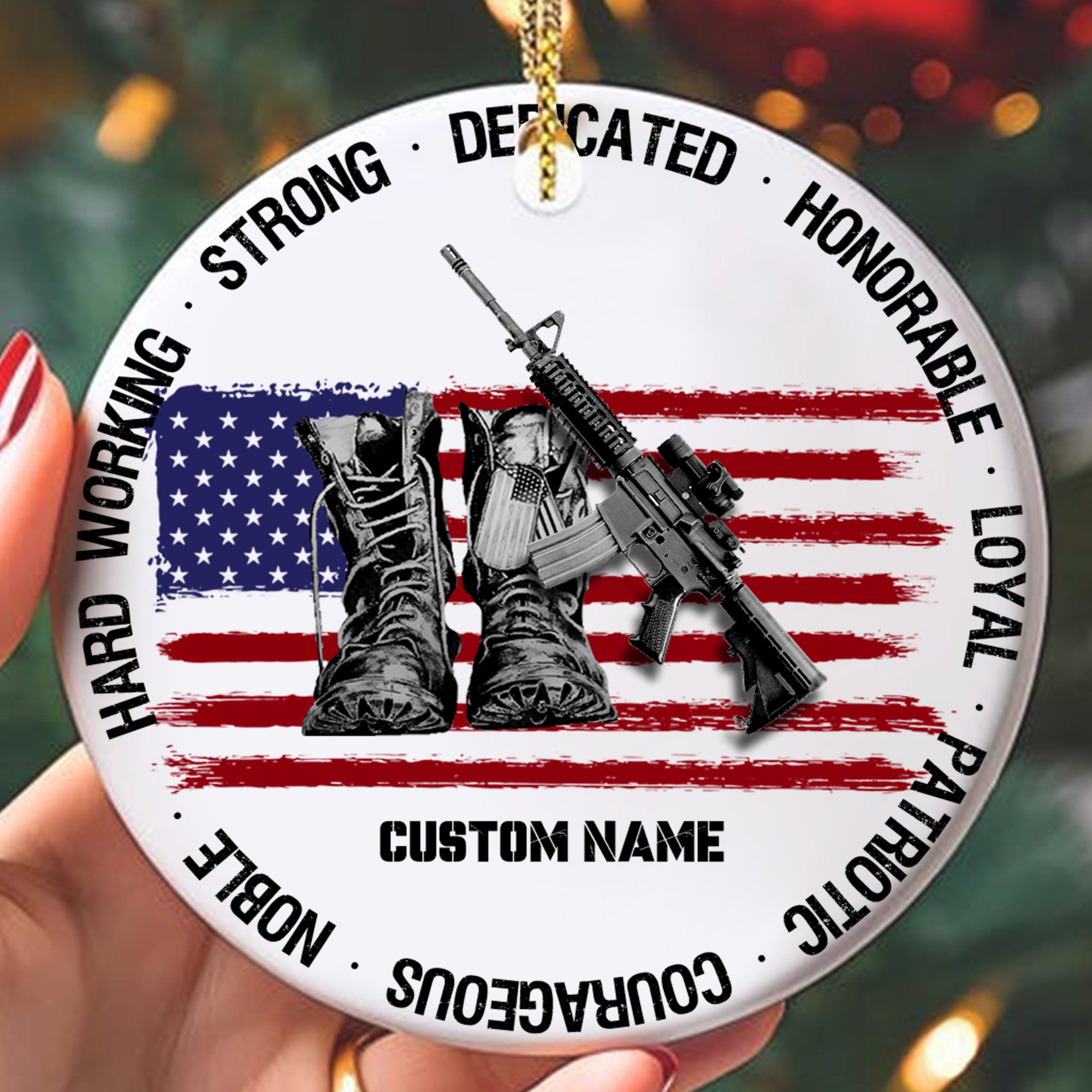 Veteran Pride American Flag Personalized Ornament